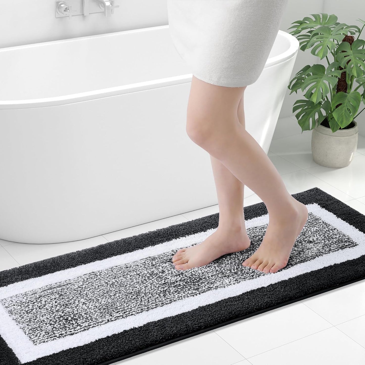 OLANLY Bathroom Rugs 24x16, Extra Soft and Absorbent Microfiber Bath Mat, Non-Slip, Machine Washable, Quick Dry Shaggy Bath Carpet, Suitable for Bathroom Floor, Tub, Shower (Small, Dark Grey)
