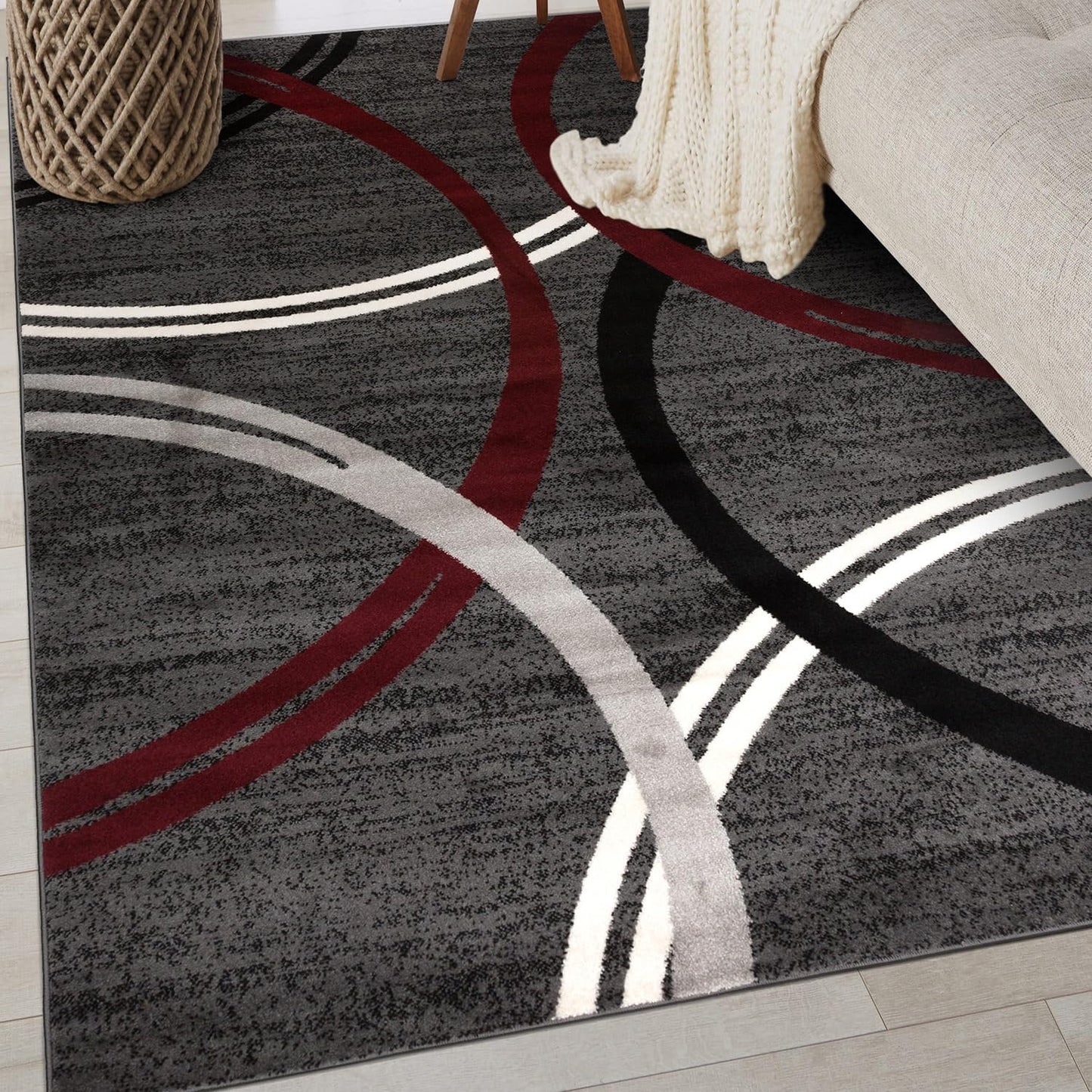 Rugshop Wavy Circles Design Area Rug, Fade-Resistant Carpet for Living Room, Dining Room, or Bedroom, Gray, 5'3" x 7'3"