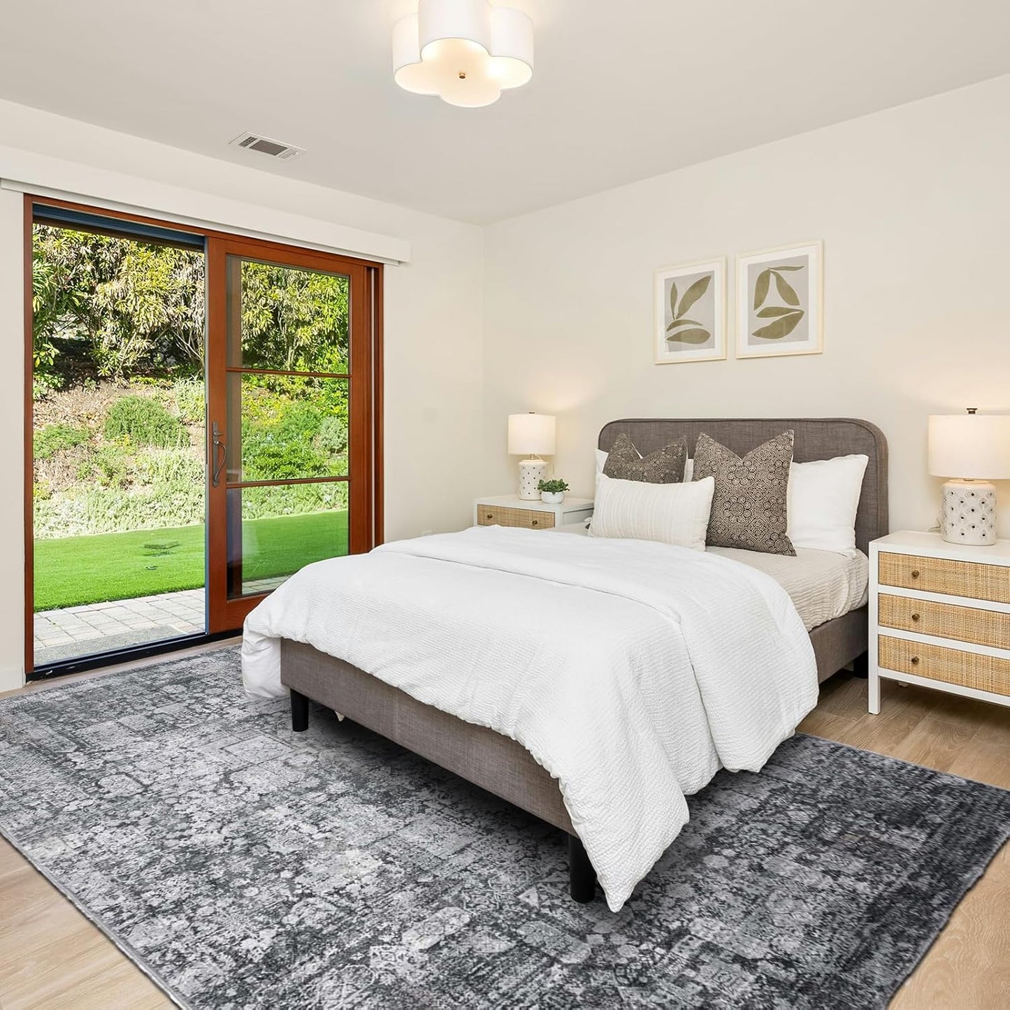 Area Rug 5×7, Vintage Boho Rug,Ultra-Soft Low Pile, Washable, Non Slip,Stain Resistant Printed Carpet for Living Room Bedrooms Playroom Office Kitchen, Light Blue