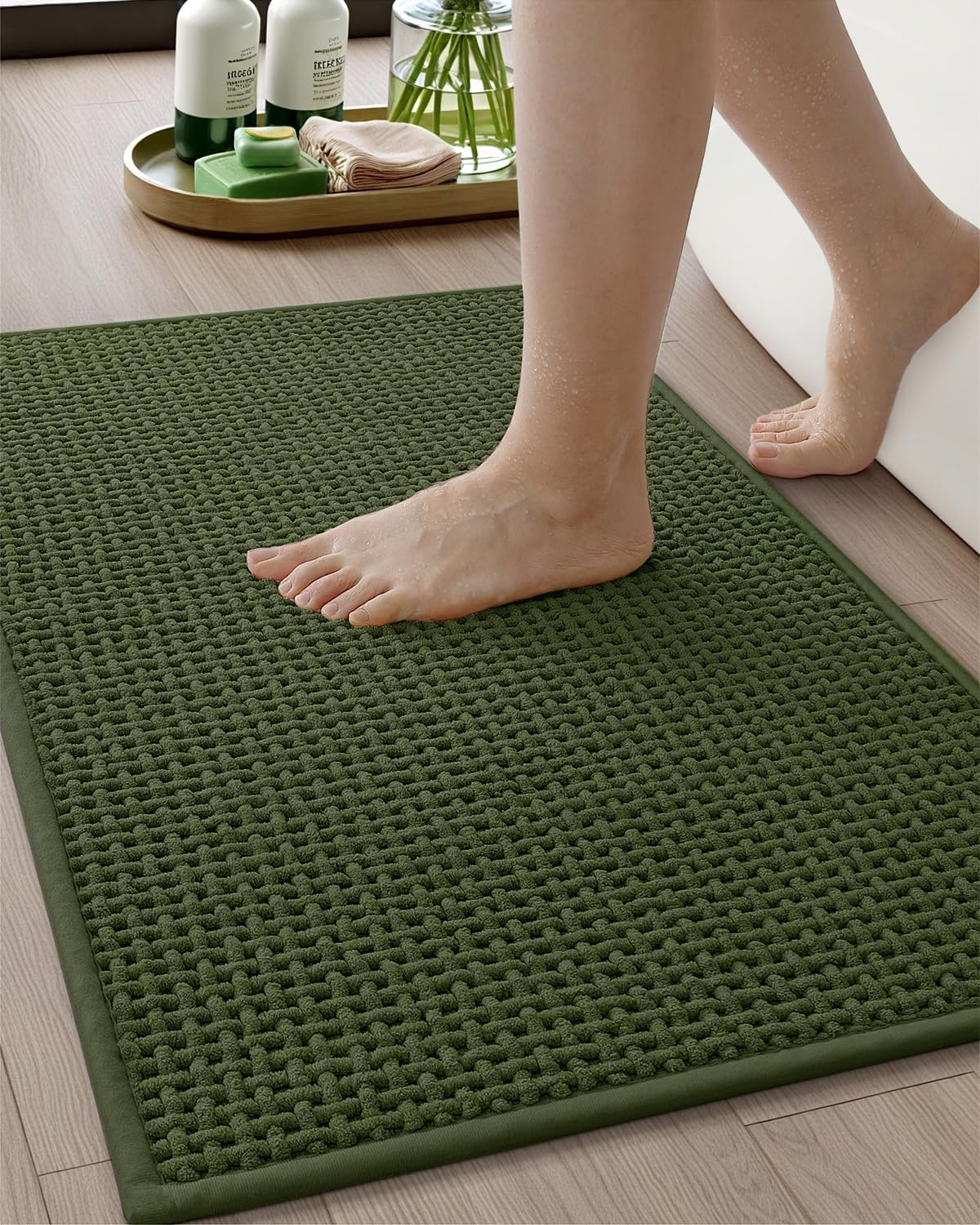 Color&Geometry Chenille Pile Large Bathroom Rugs Upgraded Denser, 24"x36" Non Slip Absorbent Black Bath Mats for Bathroom Thin Fit Under Door, Washable Quick Dry