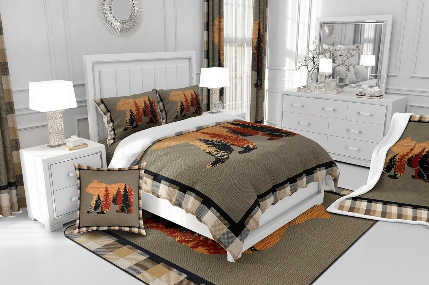 jejeloiu Cute Bear Area Rug 5x7 Wild Animal Pattern Decorative Carpet Nature Wildlife Bear Rugs for Living Room Bedroom Western Farmhouse Orange Grey Accent Rug