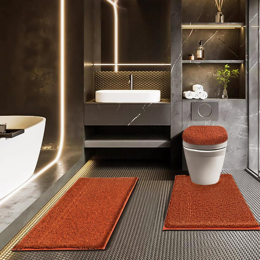 Bathroom Rugs Sets 3 Piece with Adjustable Toilet Seat Cover 17.5"x 15" Machine Washable Bath Rug Set with TPR Non Slip Rubber Backing Solid Bath Mat Set for Luxury Bathroom Decoration