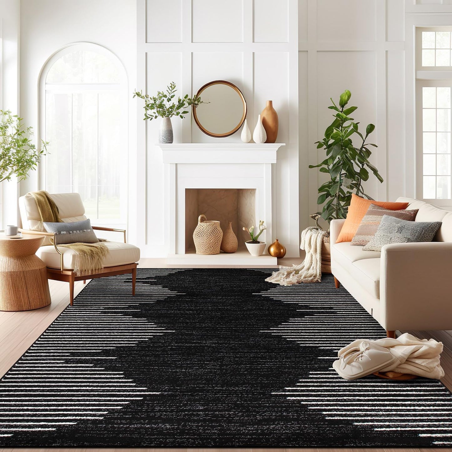 Rugshop Bohemian Stripe Stain Resistant High Traffic Living Room Kitchen Bedroom Dining Home Office Area Rug 5' x 7' Black
