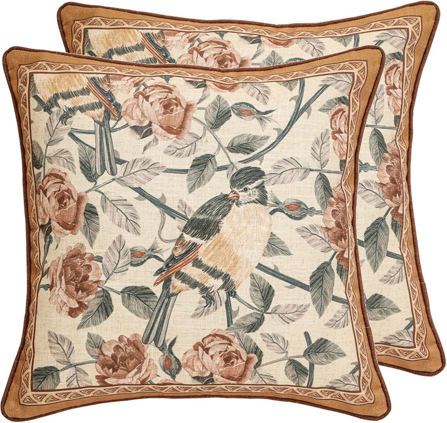 patdrea Designer Pack of 2 Square Throw Pillow Covers,Farmhouse Pink and Yellow Linen with Floral Pattern Pillows Cover,Decorative Pillowcases Cushion for Bed Living Room Outdoor Car,18"x18"