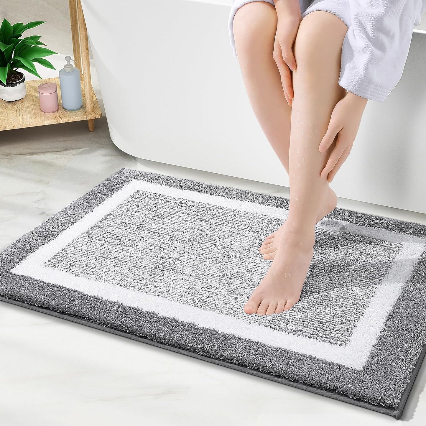 OLANLY Bathroom Rugs 24x16, Extra Soft and Absorbent Microfiber Bath Mat, Non-Slip, Machine Washable, Quick Dry Shaggy Bath Carpet, Suitable for Bathroom Floor, Tub, Shower (Small, Dark Grey)