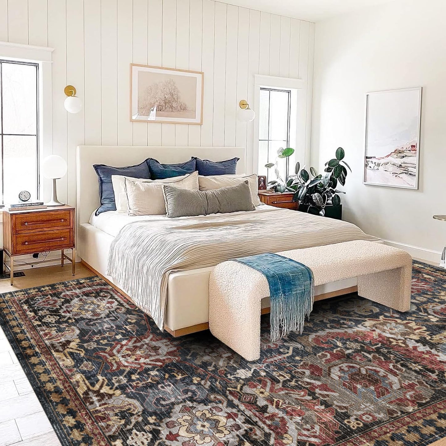 RUGSURE Washable Area Rugs - Perfect for Living Room, Bedroom, Kids Room, Nursery - Stain & Water Resistant Non-Slip, Pet & Child Friendly, Vintage Tribal Area Rugs (Rust, 5' x 7')