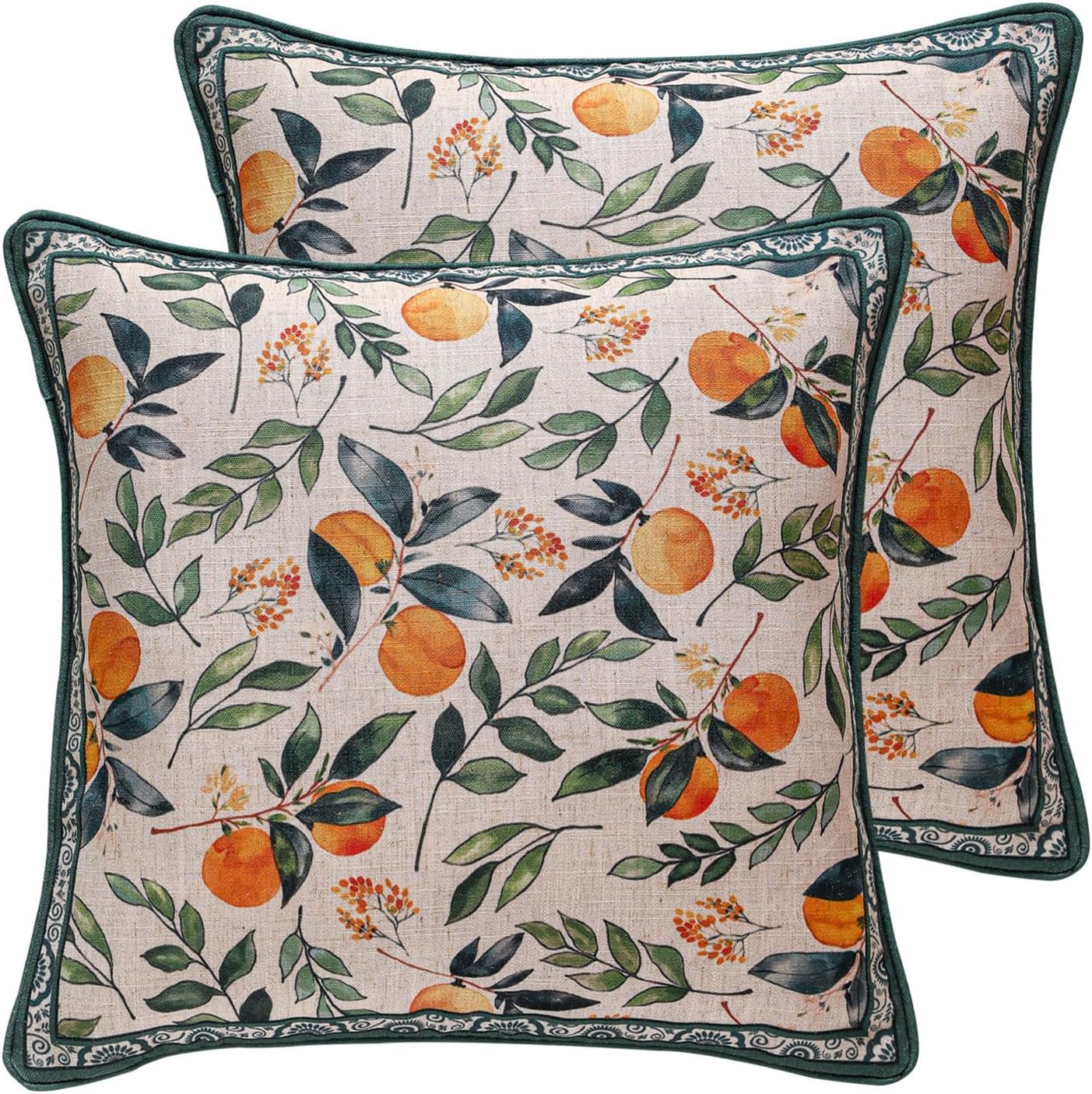patdrea Designer Pack of 2 Square Throw Pillow Covers,Farmhouse Pink and Yellow Linen with Floral Pattern Pillows Cover,Decorative Pillowcases Cushion for Bed Living Room Outdoor Car,18"x18"