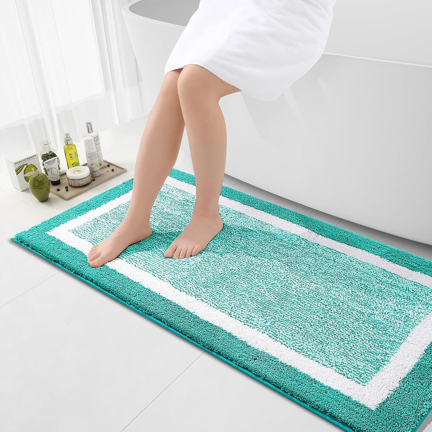 OLANLY Bathroom Rugs 24x16, Extra Soft and Absorbent Microfiber Bath Mat, Non-Slip, Machine Washable, Quick Dry Shaggy Bath Carpet, Suitable for Bathroom Floor, Tub, Shower (Small, Dark Grey)
