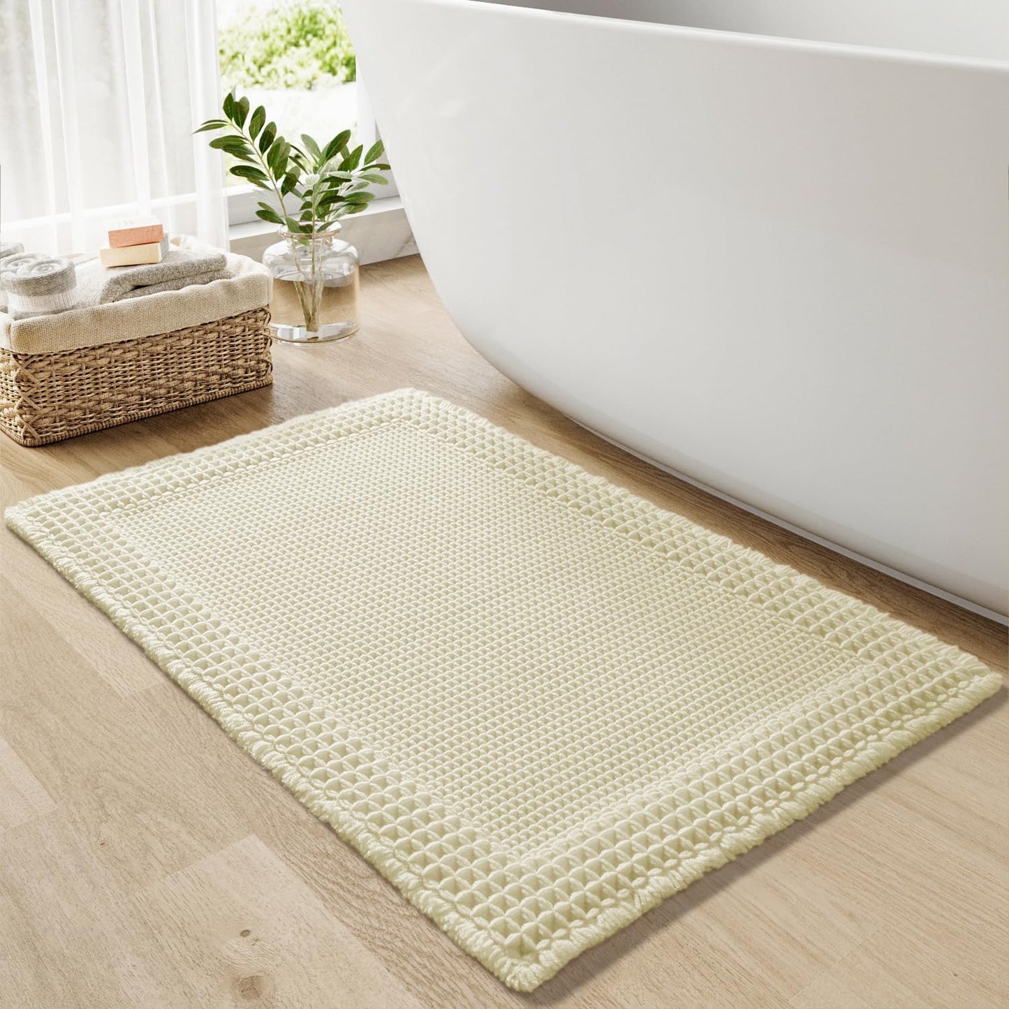 RESARE Waffle Bathroom Runner Rugs, Super Absorbent Bath Mat Non Slip Washable Quick Dry, Upgraded Ultra Soft Boho Bath Rugs with Tassels for Hallway Bedroom Laundry Room, 2'x6'(24"x72"), Brown