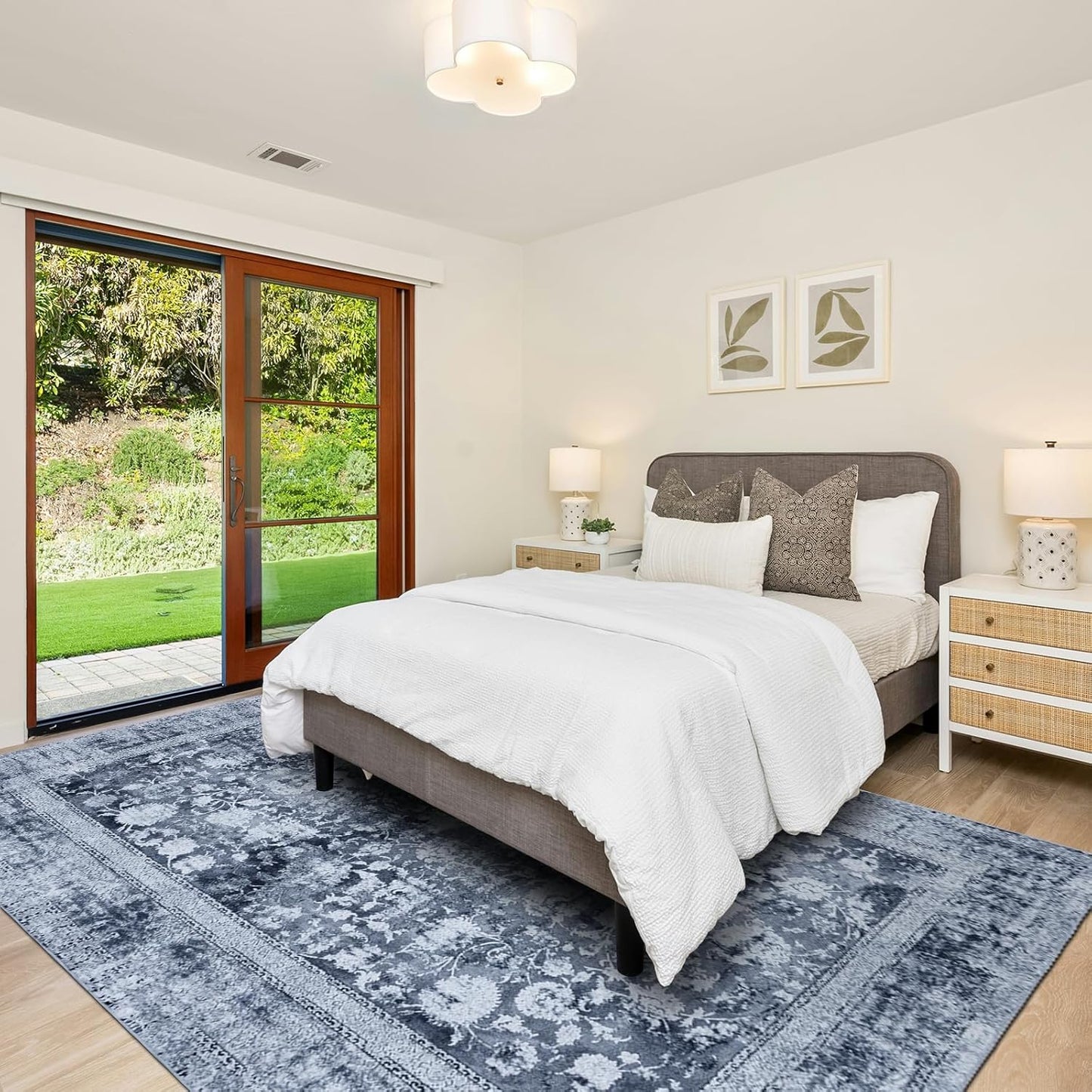 Area Rug 5×7, Vintage Boho Rug,Ultra-Soft Low Pile, Washable, Non Slip,Stain Resistant Printed Carpet for Living Room Bedrooms Playroom Office Kitchen, Light Blue