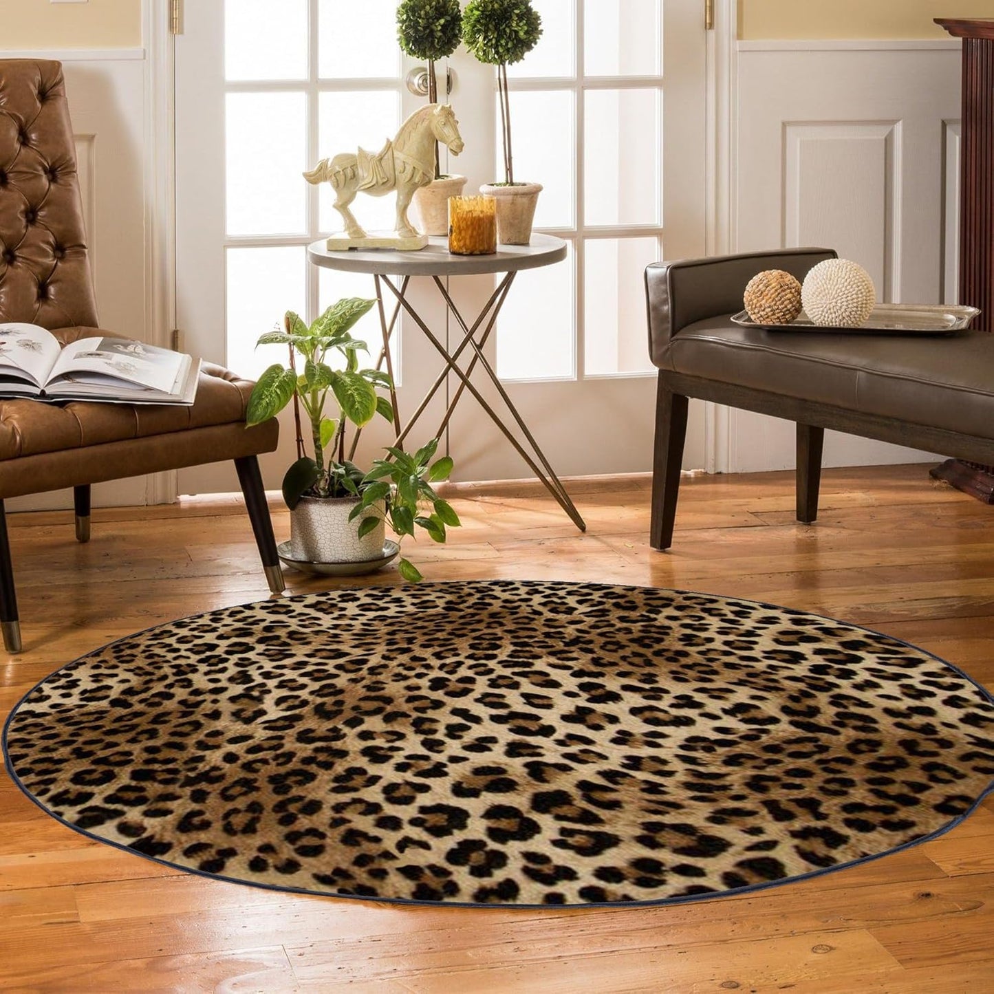 Leopard Rug 8x10 Large Living Room Area Rug Washable Non-Slip Leopard Print Bedroom Rug Modern Themed Indoor Carpet for Dining Room Foyer Apartment Den（8x10ft,Brown）