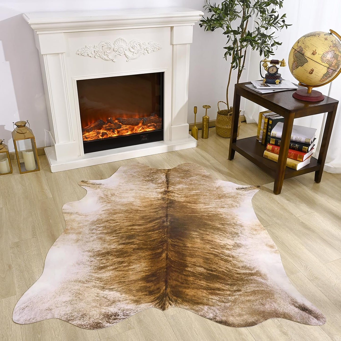 Amearea Faux Cow Hide Rug Large 7×6.2 Feet, Premium Western Home Decor Cow Print Rugs for Living Room, Faux Leather Animal Cowhide Bedroom Carpet, Dining Traditional Cow Pattern Stuff Carpets, Brown