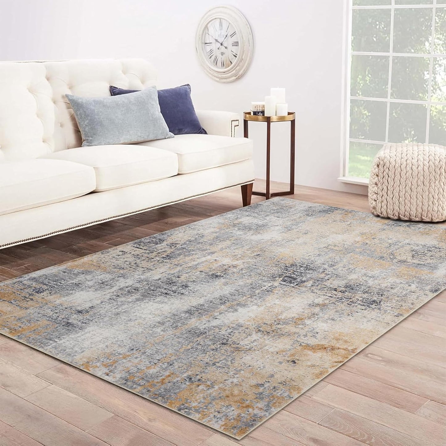 Area Rug 5×7, Vintage Boho Rug,Ultra-Soft Low Pile, Washable, Non Slip,Stain Resistant Printed Carpet for Living Room Bedrooms Playroom Office Kitchen, Light Blue