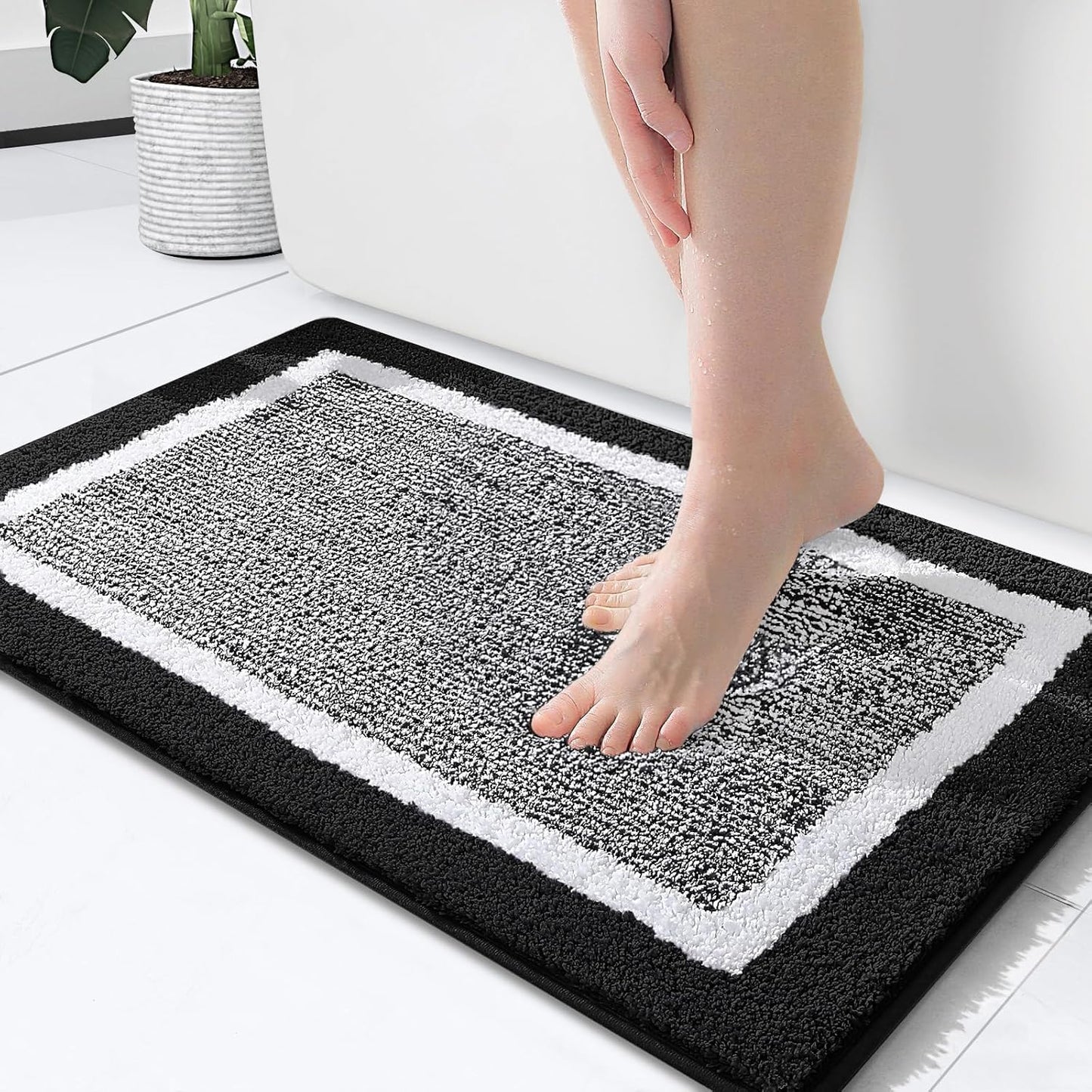 OLANLY Bathroom Rugs 24x16, Extra Soft and Absorbent Microfiber Bath Mat, Non-Slip, Machine Washable, Quick Dry Shaggy Bath Carpet, Suitable for Bathroom Floor, Tub, Shower (Small, Dark Grey)