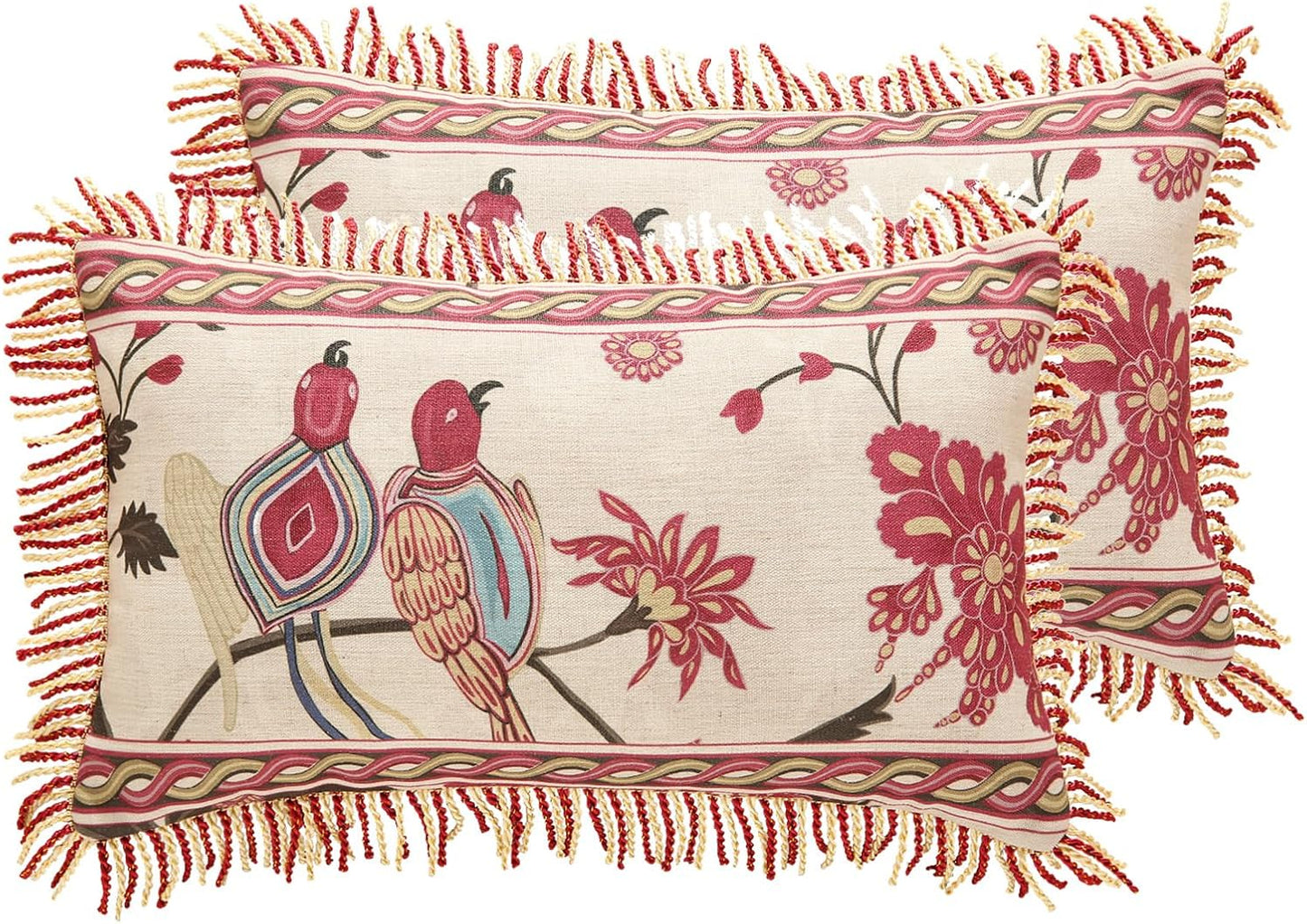 patdrea Designer Pack of 2 Square Throw Pillow Covers,Farmhouse Pink and Yellow Linen with Floral Pattern Pillows Cover,Decorative Pillowcases Cushion for Bed Living Room Outdoor Car,18"x18"