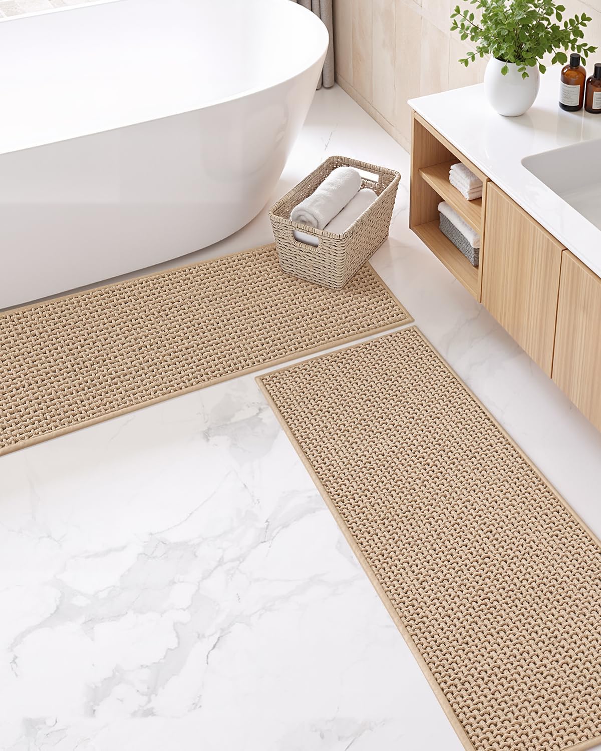 Color&Geometry Chenille Pile Large Bathroom Rugs Upgraded Denser, 24"x36" Non Slip Absorbent Black Bath Mats for Bathroom Thin Fit Under Door, Washable Quick Dry