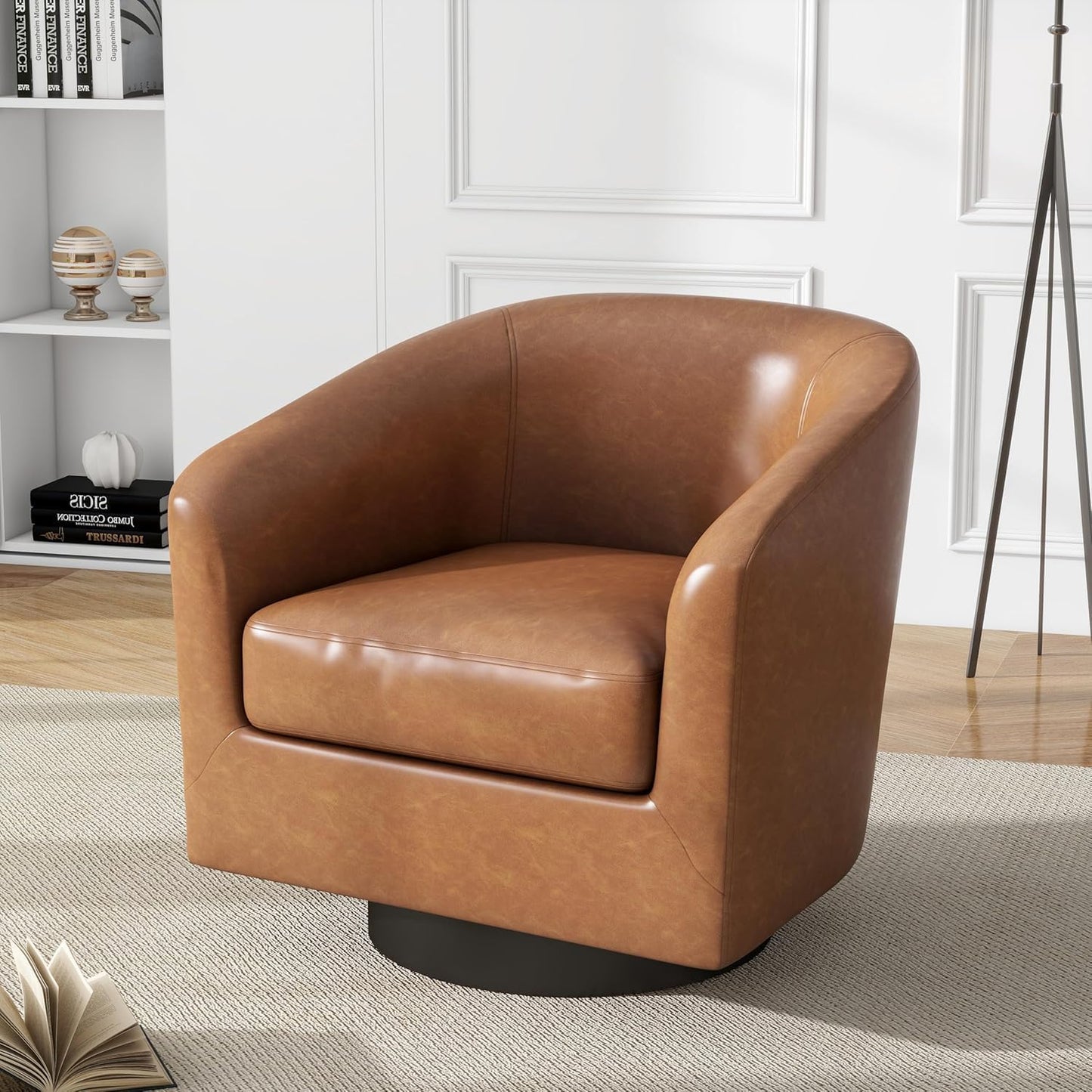 UIXE Swivel Accent Chairs Set of 2, Corduroy Barrel Club Chair Upholstered Armchair for Living Room, Round Arm Chair Bedroom Single Sofa Reading Seat - Camel