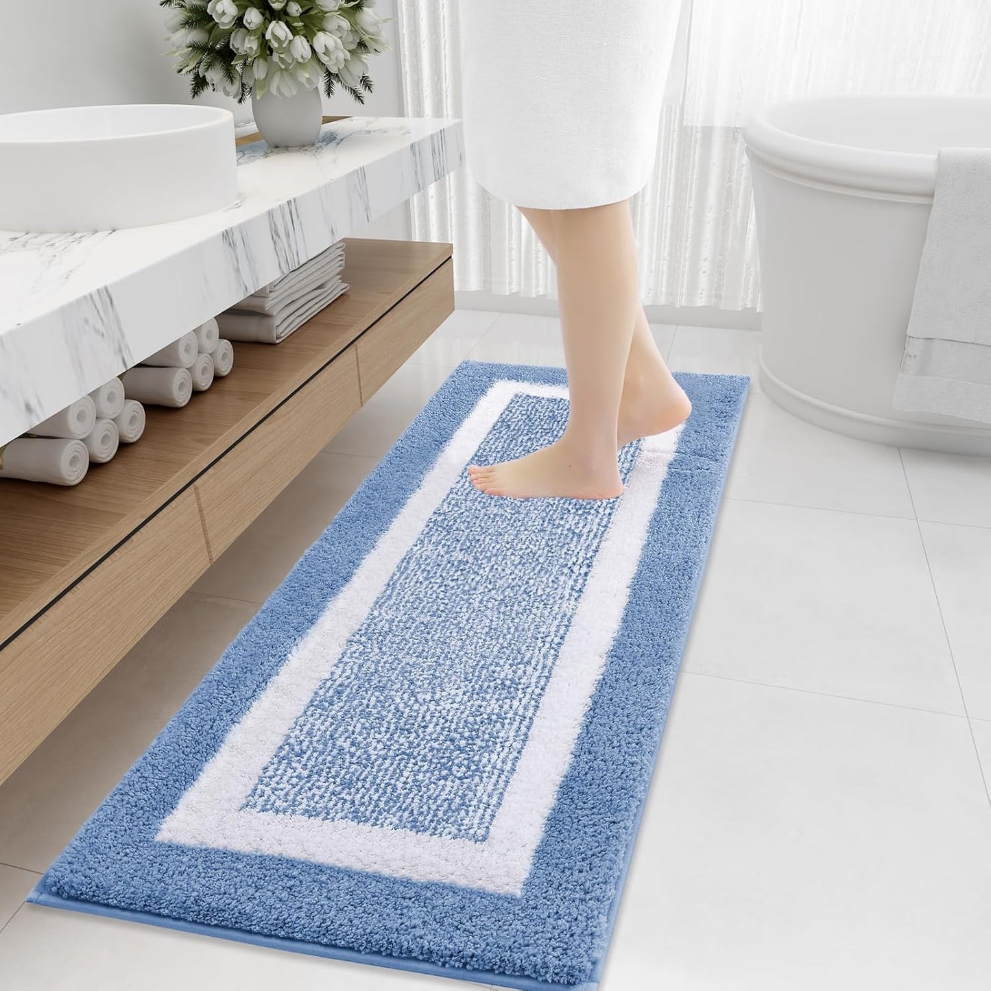 OLANLY Bathroom Rugs 24x16, Extra Soft and Absorbent Microfiber Bath Mat, Non-Slip, Machine Washable, Quick Dry Shaggy Bath Carpet, Suitable for Bathroom Floor, Tub, Shower (Small, Dark Grey)
