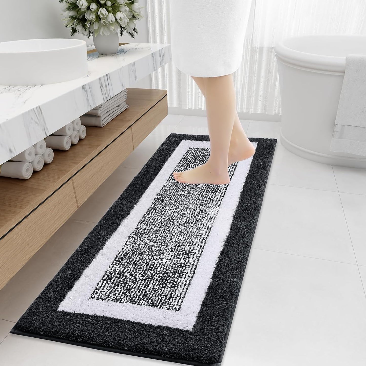 OLANLY Bathroom Rugs 24x16, Extra Soft and Absorbent Microfiber Bath Mat, Non-Slip, Machine Washable, Quick Dry Shaggy Bath Carpet, Suitable for Bathroom Floor, Tub, Shower (Small, Dark Grey)