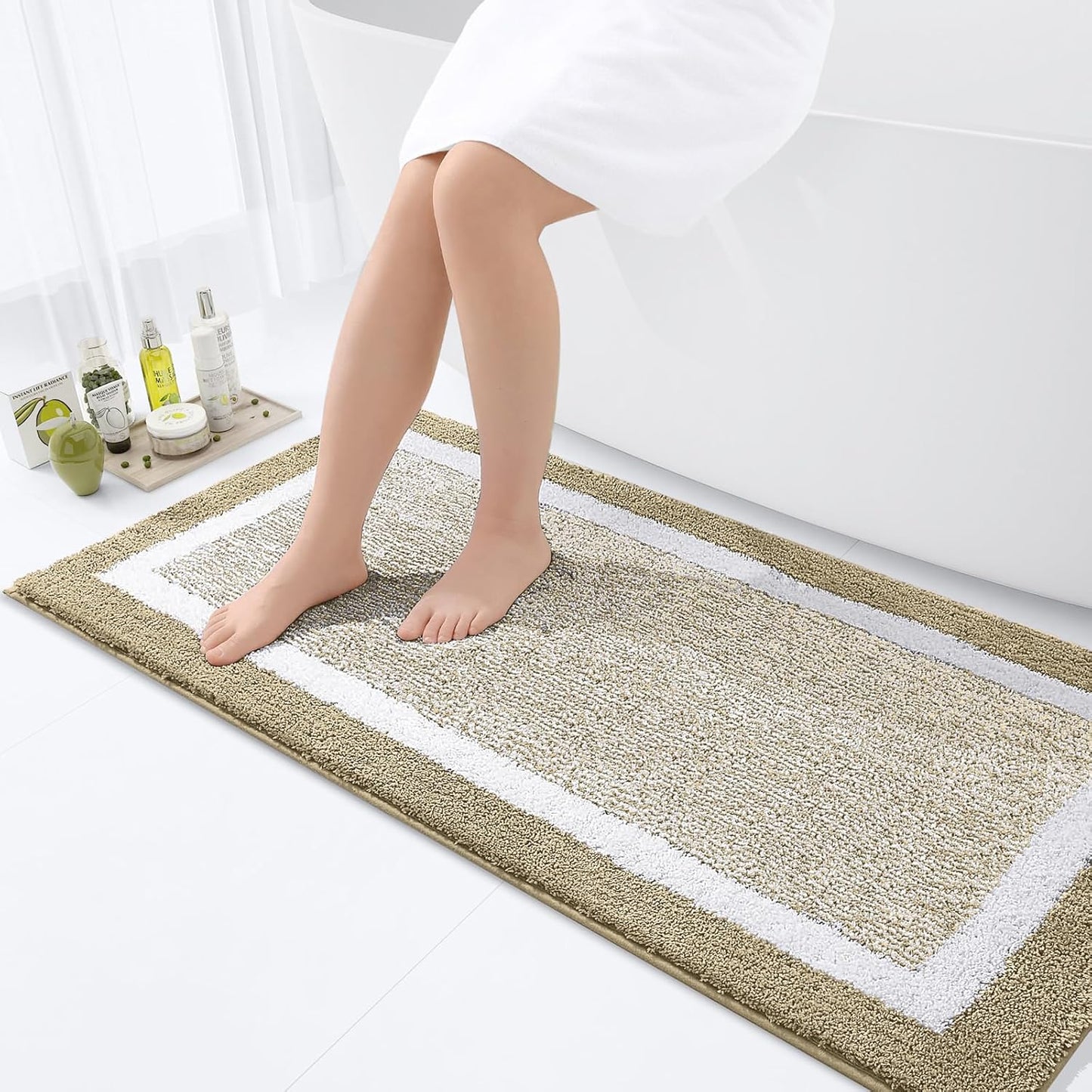 OLANLY Bathroom Rugs 24x16, Extra Soft and Absorbent Microfiber Bath Mat, Non-Slip, Machine Washable, Quick Dry Shaggy Bath Carpet, Suitable for Bathroom Floor, Tub, Shower (Small, Dark Grey)