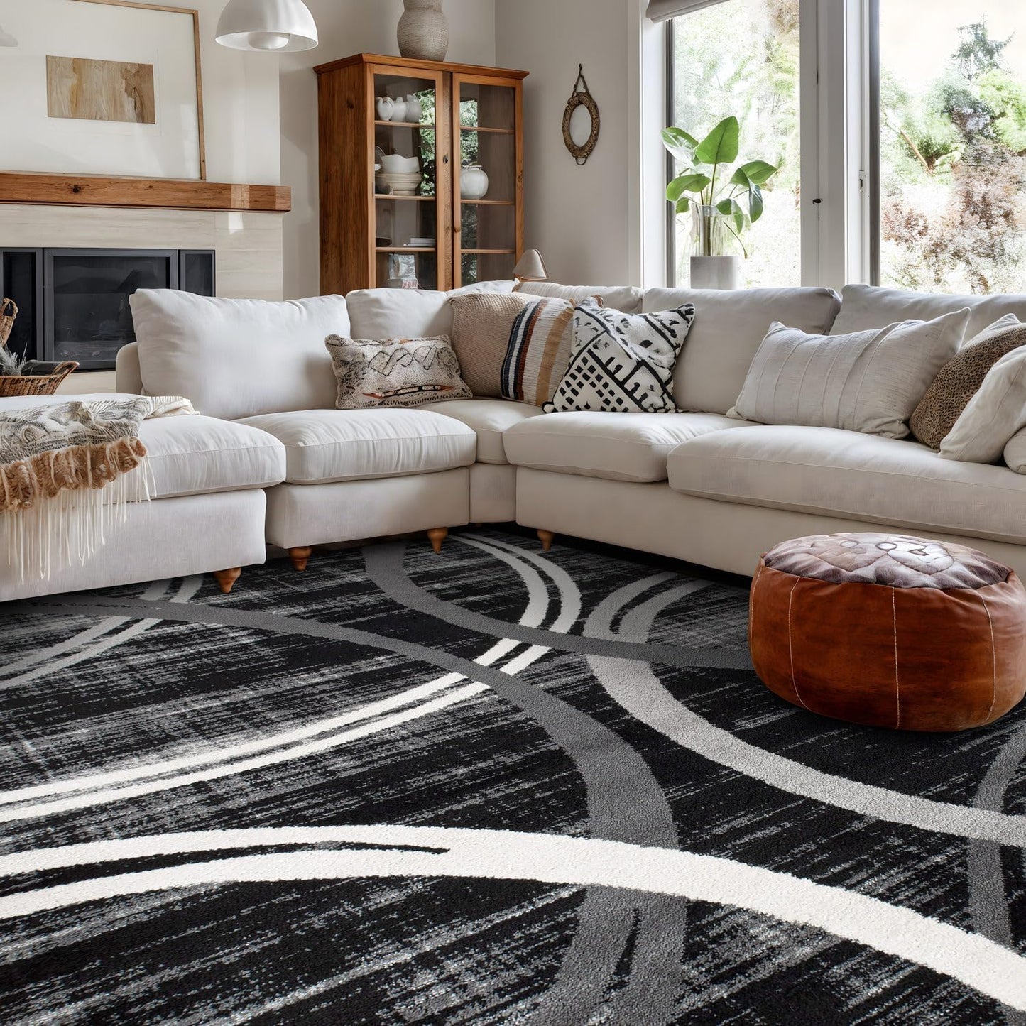 Rugshop Wavy Circles Design Area Rug, Fade-Resistant Carpet for Living Room, Dining Room, or Bedroom, Gray, 5'3" x 7'3"