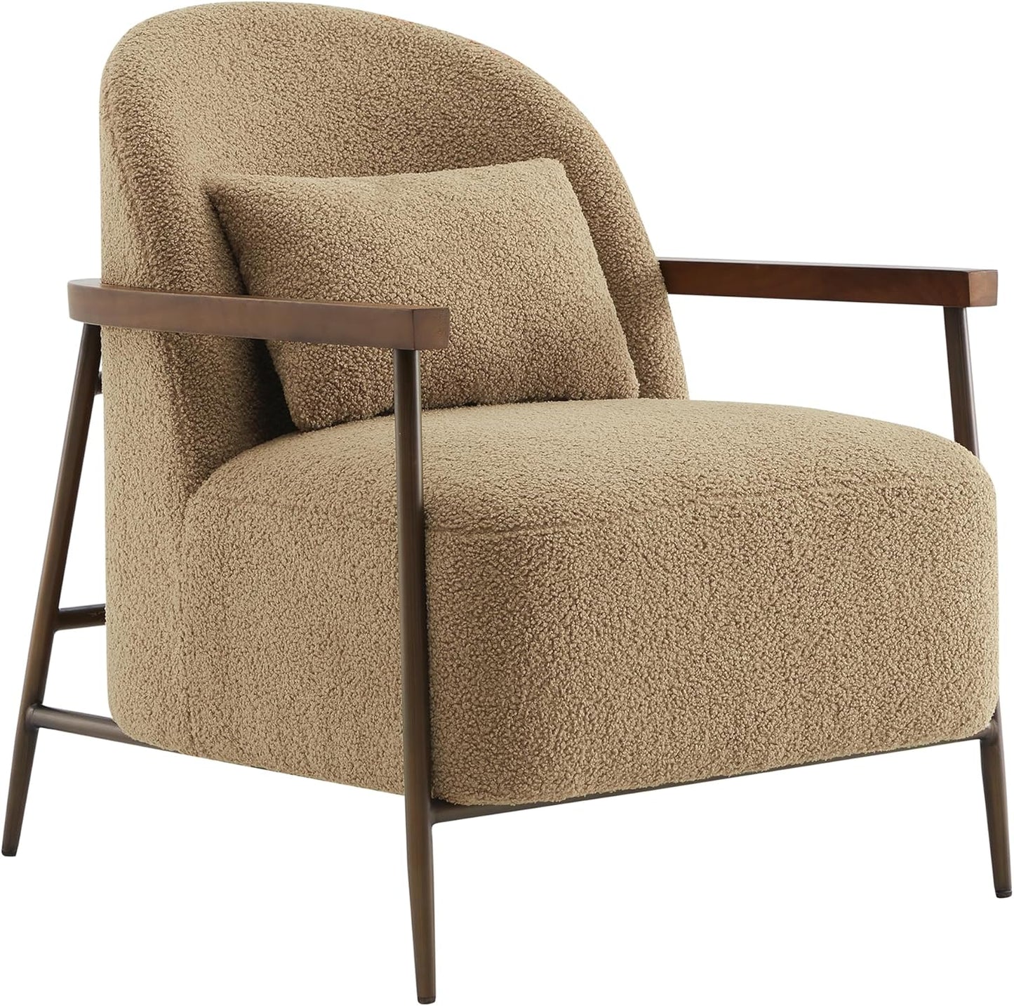 CHITA Accent Chair for Living Room Set of 2, FSC Certified Modern Upholstered Faux Sherpa Fabric Armchair with Metal Frame and Wooden Armrests, Ivory