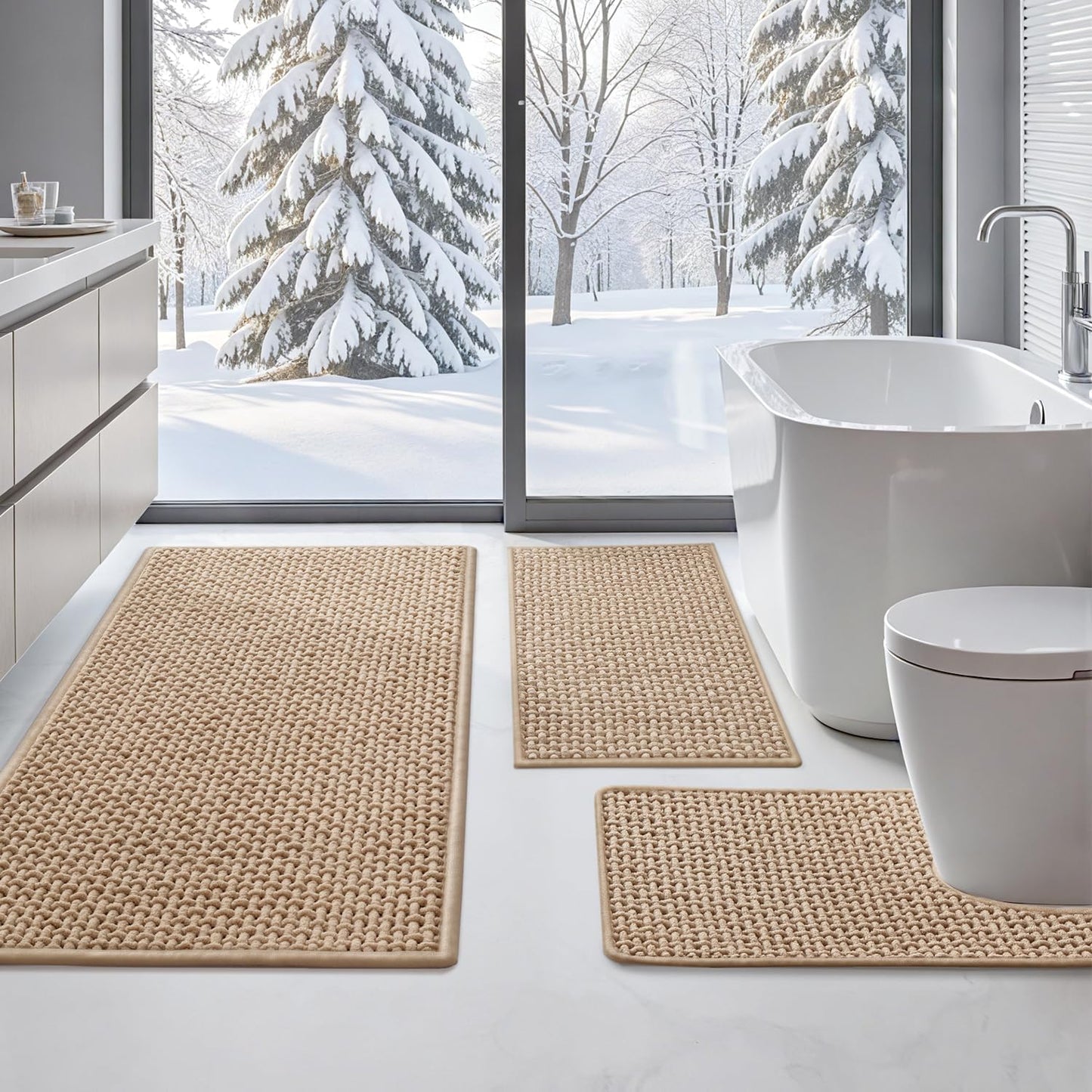 Color&Geometry Chenille Pile Large Bathroom Rugs Upgraded Denser, 24"x36" Non Slip Absorbent Black Bath Mats for Bathroom Thin Fit Under Door, Washable Quick Dry