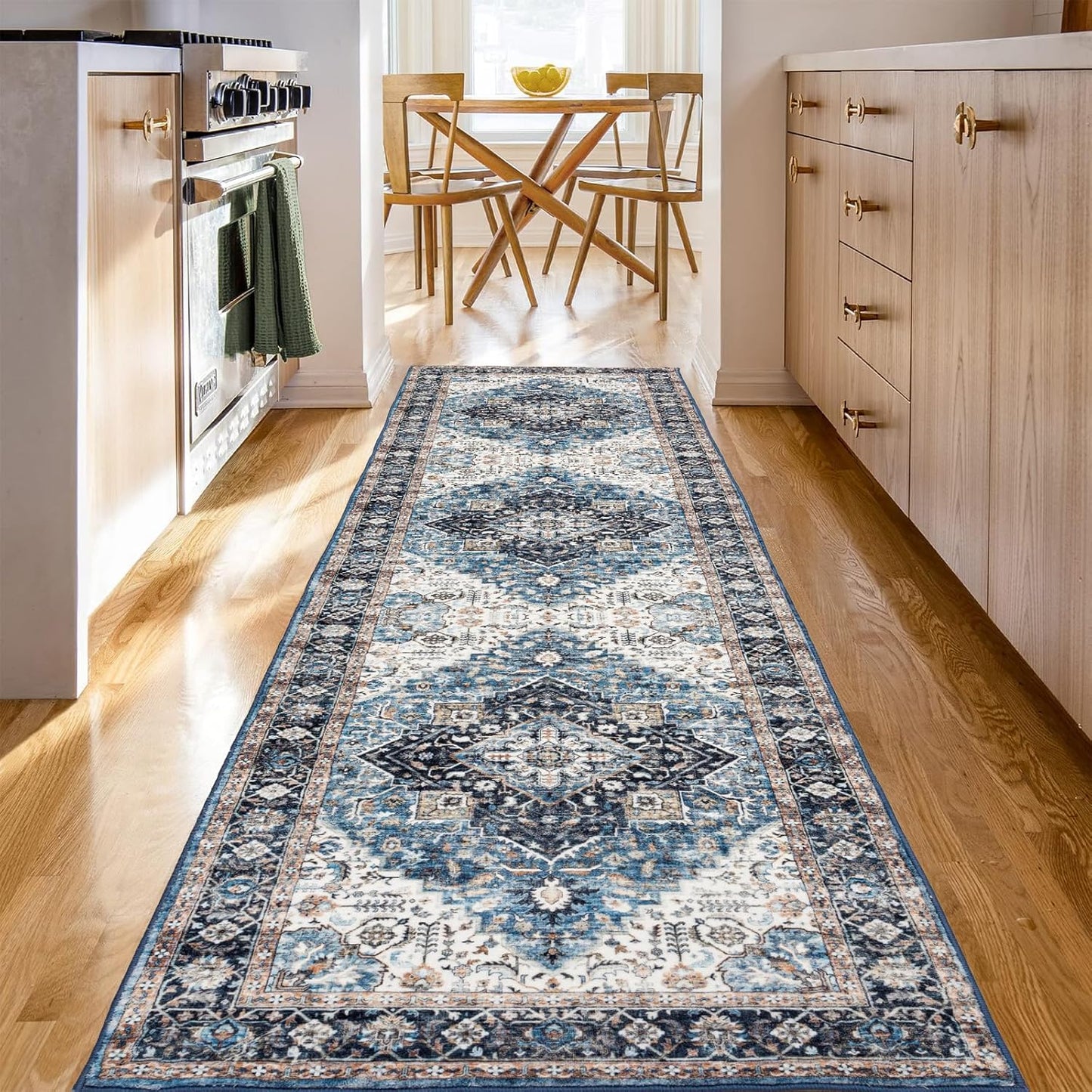 Area Rug 5×7, Vintage Boho Rug,Ultra-Soft Low Pile, Washable, Non Slip,Stain Resistant Printed Carpet for Living Room Bedrooms Playroom Office Kitchen, Light Blue