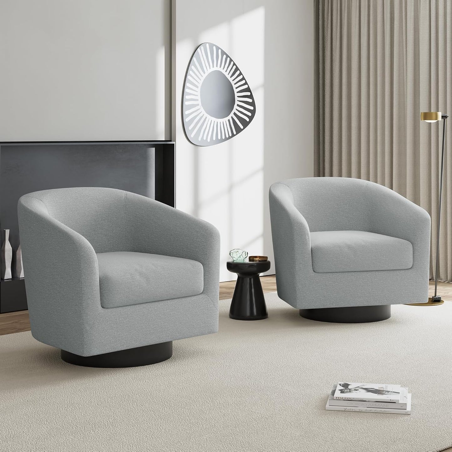 UIXE Swivel Accent Chairs Set of 2, Corduroy Barrel Club Chair Upholstered Armchair for Living Room, Round Arm Chair Bedroom Single Sofa Reading Seat - Camel