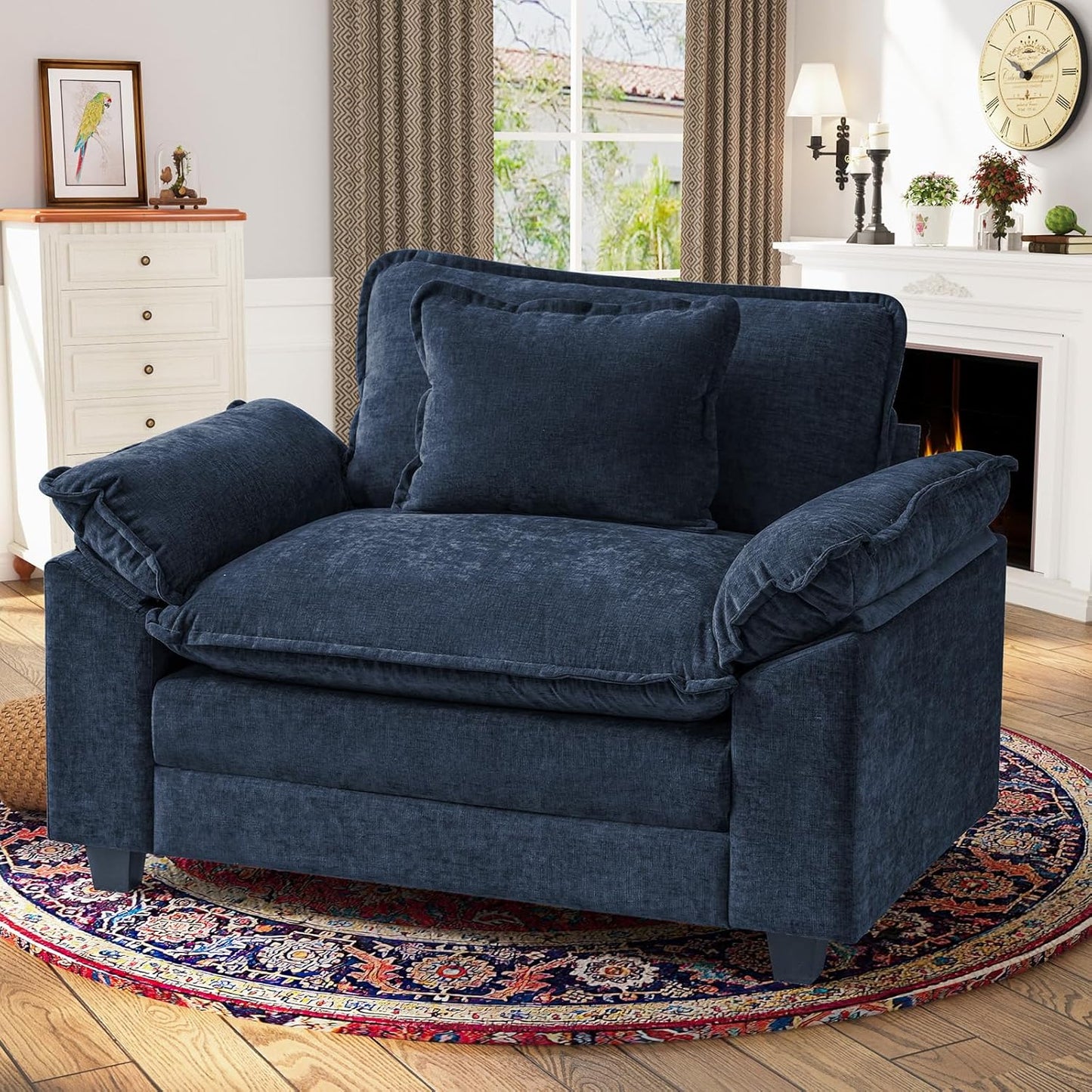 CDCASA Oversized Accent Chair, Chenille Comfy Cloud Sofa Chair with Large Seat and Upholstered Armrests, Modern Extra Wide Armchair Reading Chairs for Bedroom, Living Room,Set of 2,Terracotta Orange