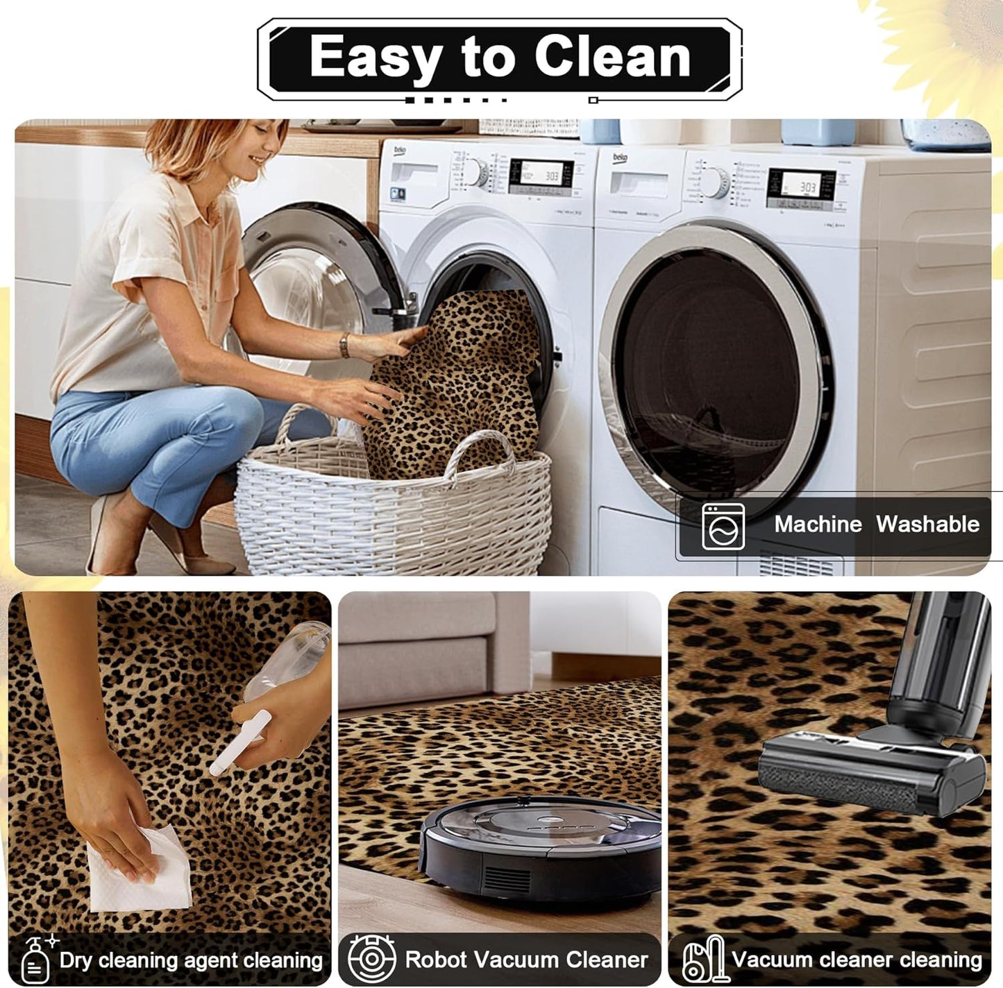 Leopard Rug 8x10 Large Living Room Area Rug Washable Non-Slip Leopard Print Bedroom Rug Modern Themed Indoor Carpet for Dining Room Foyer Apartment Den（8x10ft,Brown）