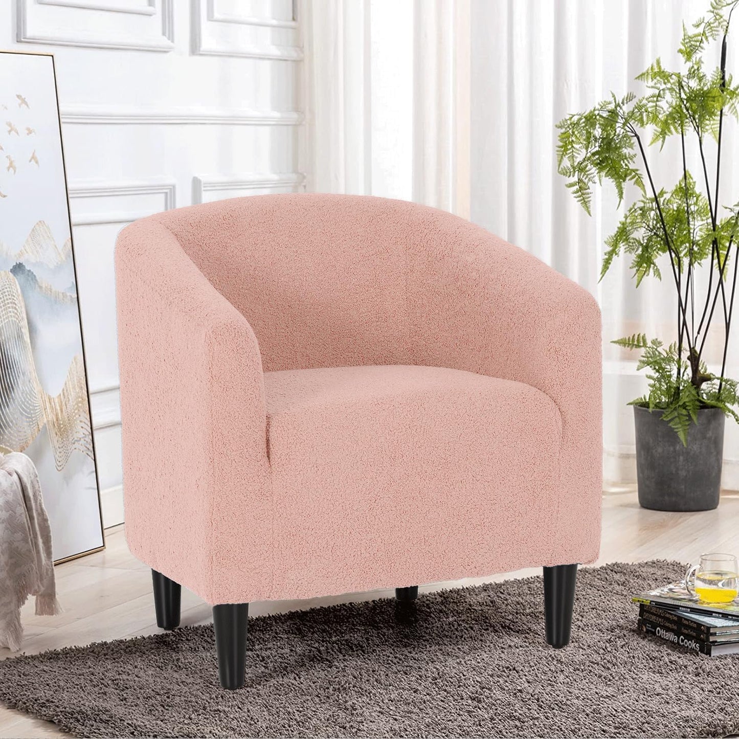 MoNiBloom Accent Barrel Chair, Boucle Fabric Accent Chair, Modern Sherpa Elegant Armchair with Cozy Soft Padded, 300lbs Capacity Compact Sofa Chair for Living Room, Bedroom, Office, Light Gray