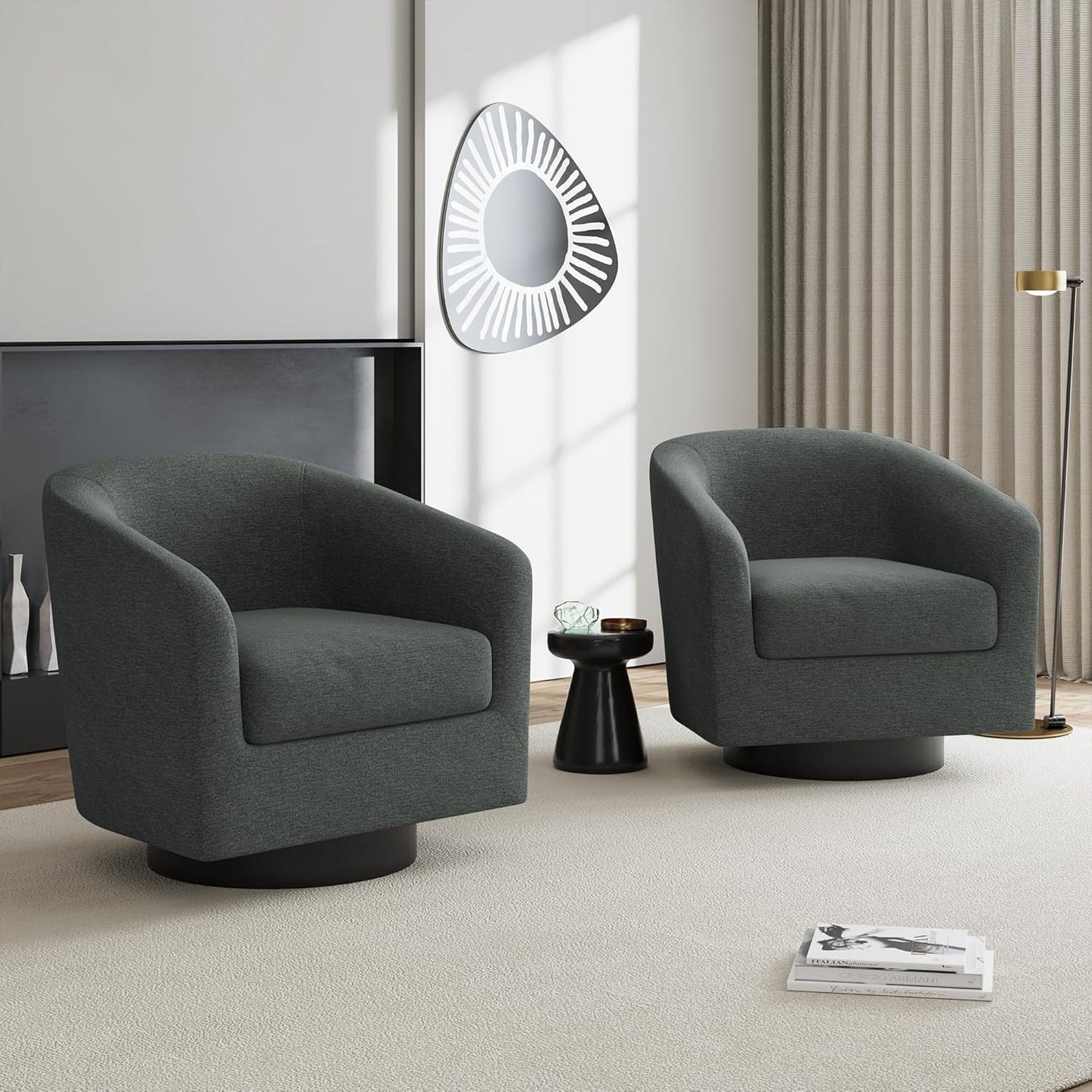 UIXE Swivel Accent Chairs Set of 2, Corduroy Barrel Club Chair Upholstered Armchair for Living Room, Round Arm Chair Bedroom Single Sofa Reading Seat - Camel