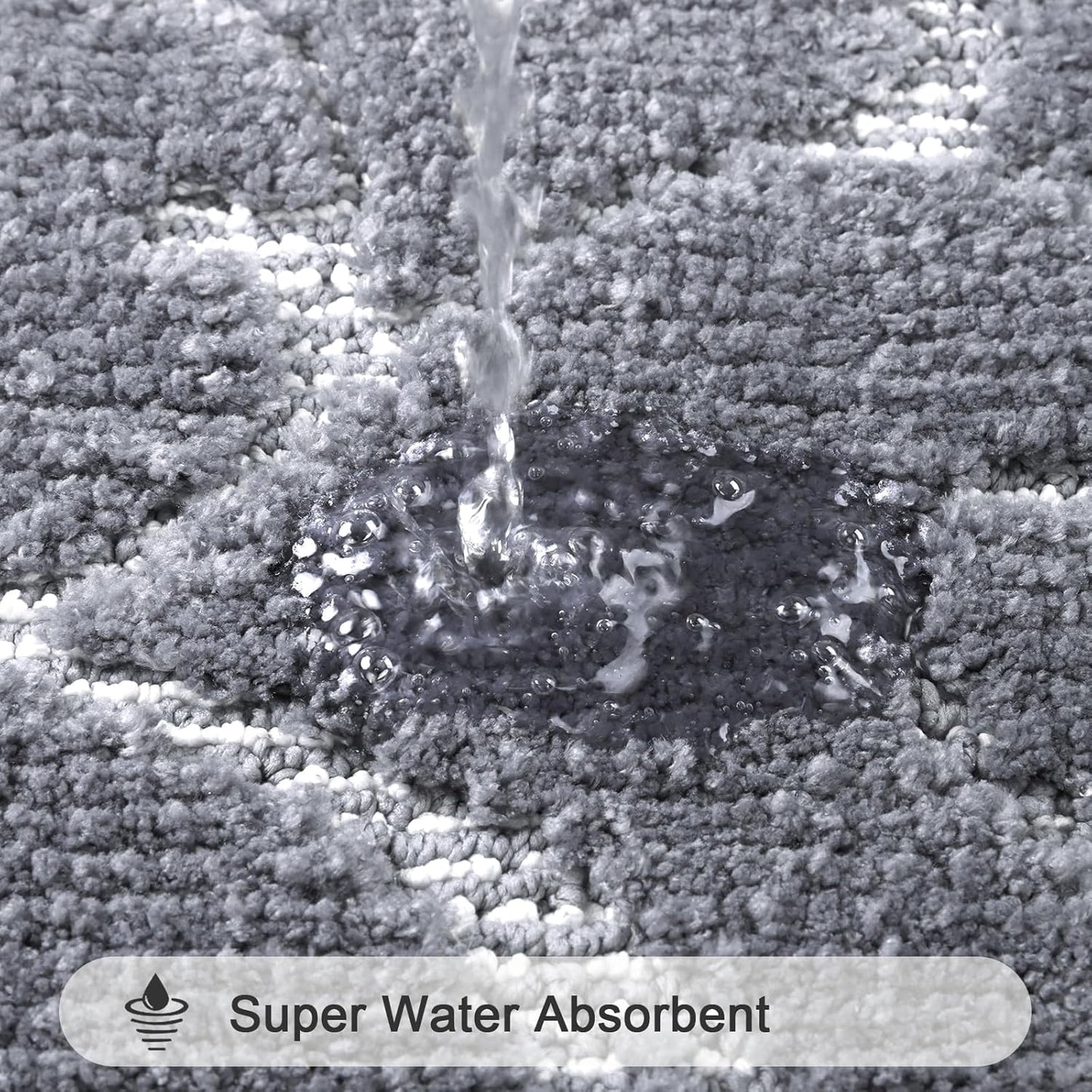 HEBE Bathroom Rug Set - 3 Piece Non Slip Shower Mats with U-Shaped Toilet Mat, Absorbent Microfiber Bath Mats for Bath Rugs, Washable Shaggy Floor Carpet