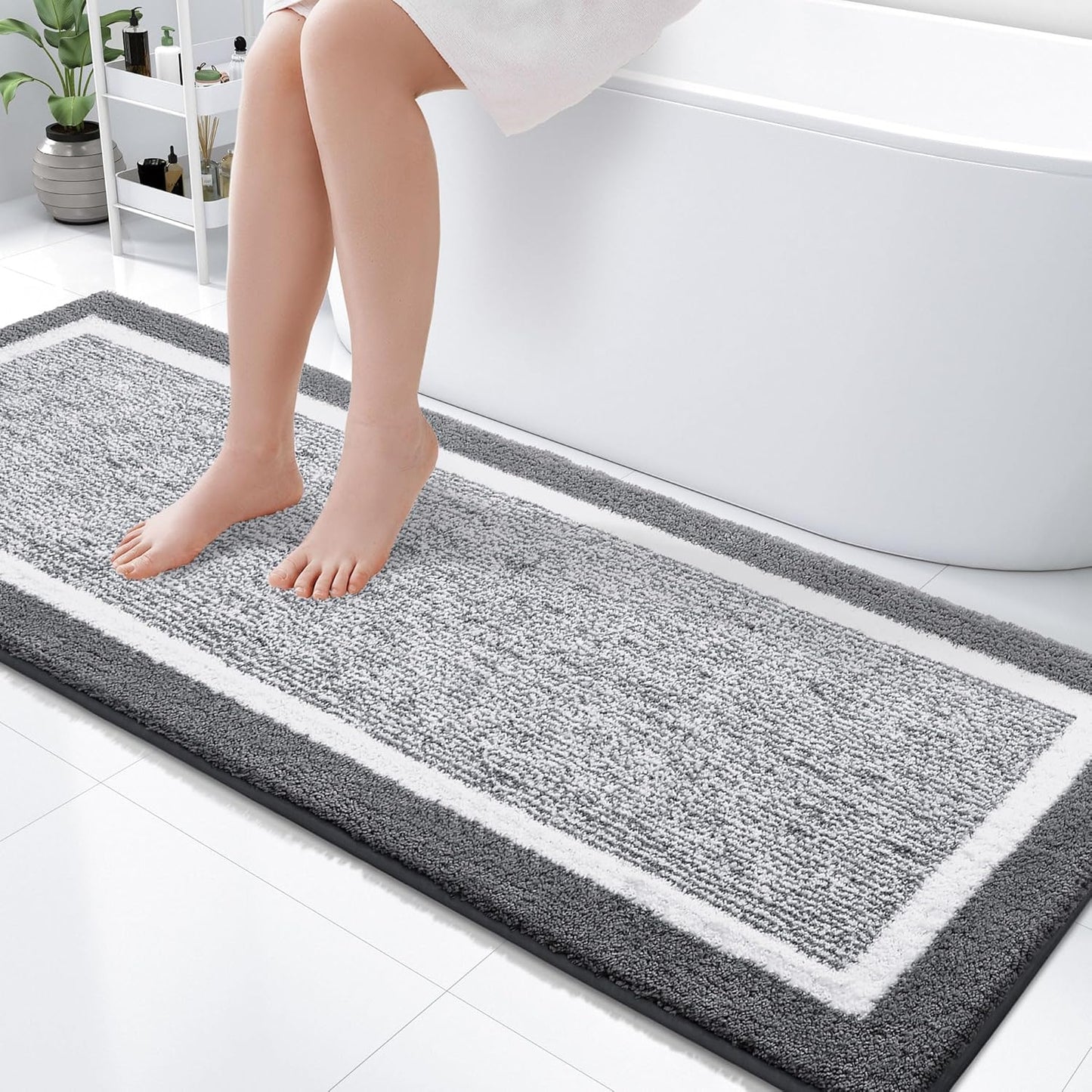OLANLY Bathroom Rugs 24x16, Extra Soft and Absorbent Microfiber Bath Mat, Non-Slip, Machine Washable, Quick Dry Shaggy Bath Carpet, Suitable for Bathroom Floor, Tub, Shower (Small, Dark Grey)