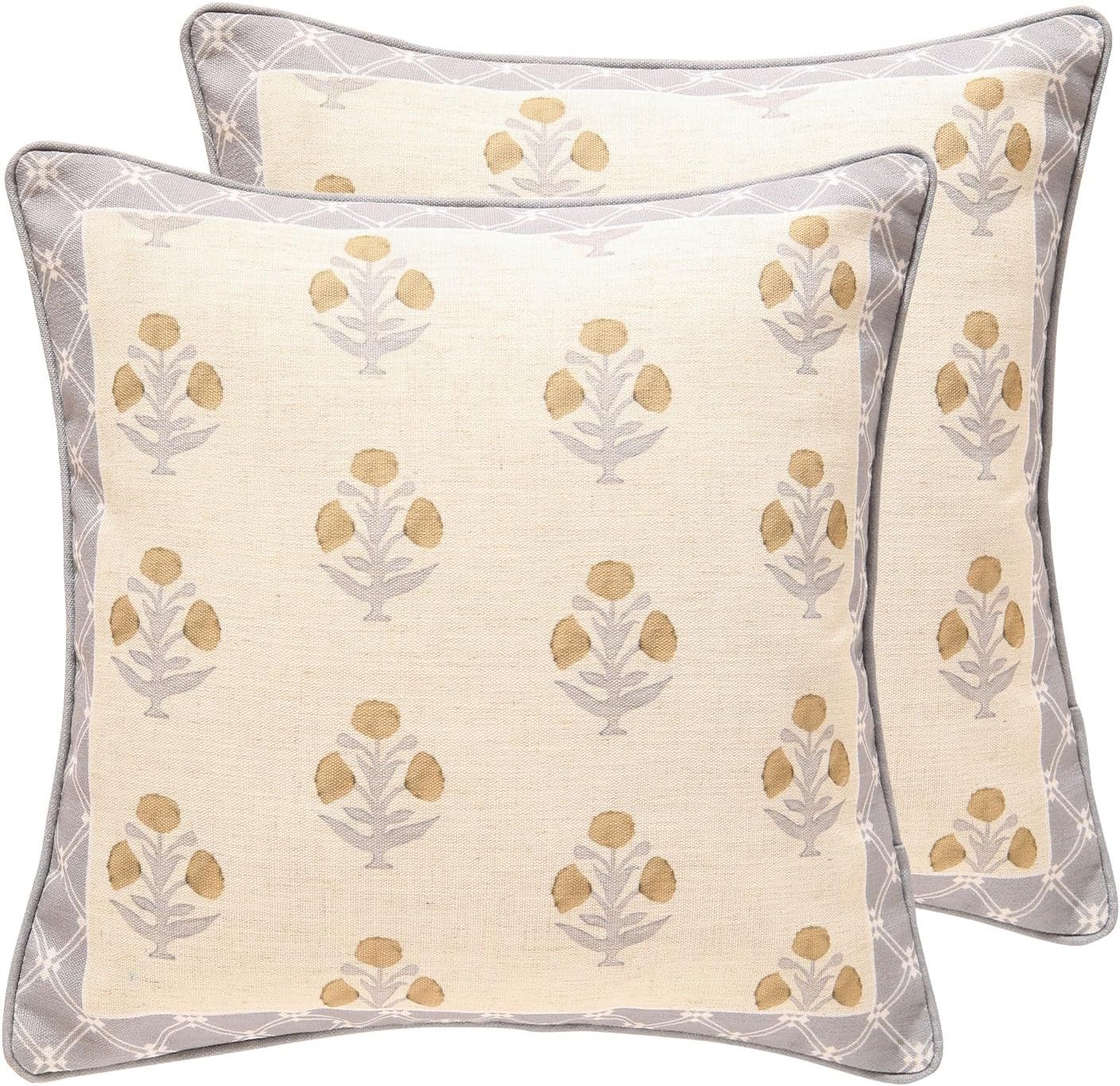 patdrea Designer Pack of 2 Square Throw Pillow Covers,Farmhouse Pink and Yellow Linen with Floral Pattern Pillows Cover,Decorative Pillowcases Cushion for Bed Living Room Outdoor Car,18"x18"