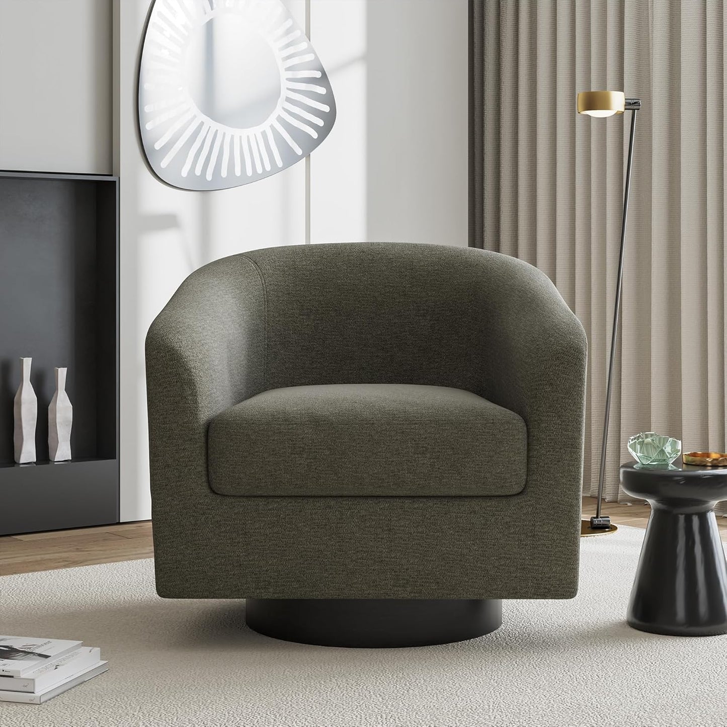 UIXE Swivel Accent Chairs Set of 2, Corduroy Barrel Club Chair Upholstered Armchair for Living Room, Round Arm Chair Bedroom Single Sofa Reading Seat - Camel