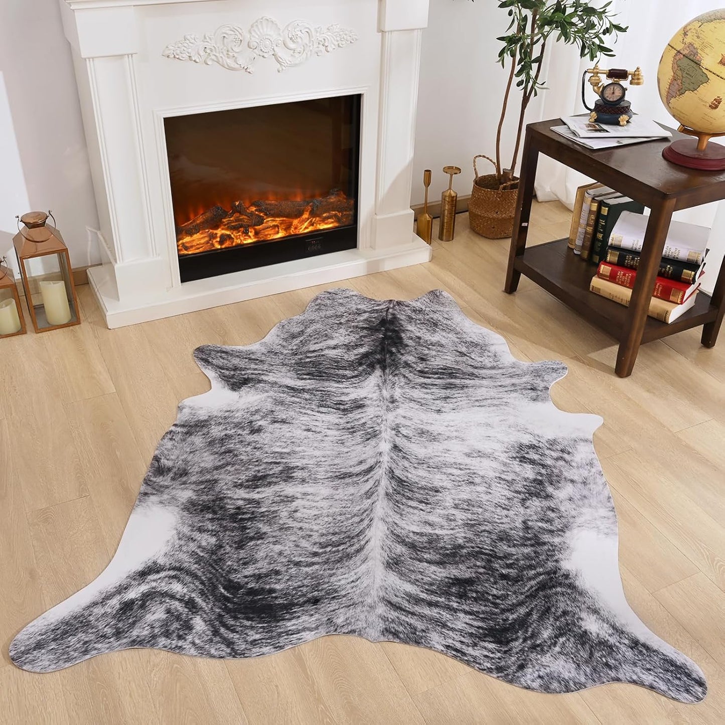 Amearea Faux Cow Hide Rug Large 7×6.2 Feet, Premium Western Home Decor Cow Print Rugs for Living Room, Faux Leather Animal Cowhide Bedroom Carpet, Dining Traditional Cow Pattern Stuff Carpets, Brown