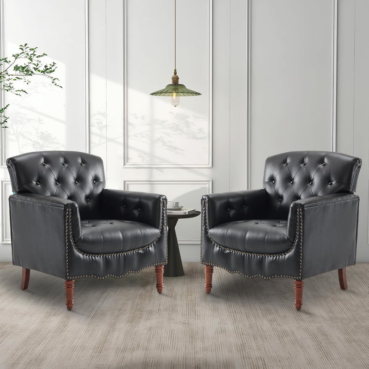 MOJAY PU Leather Accent Chair Set of 2, Modern Living Room Chair Comfy Armchair with Thick Padded Cushion, Lounge Sofa Club Chair with Sturdy Wood Legs for Bedroom Home Office (Ivory White)