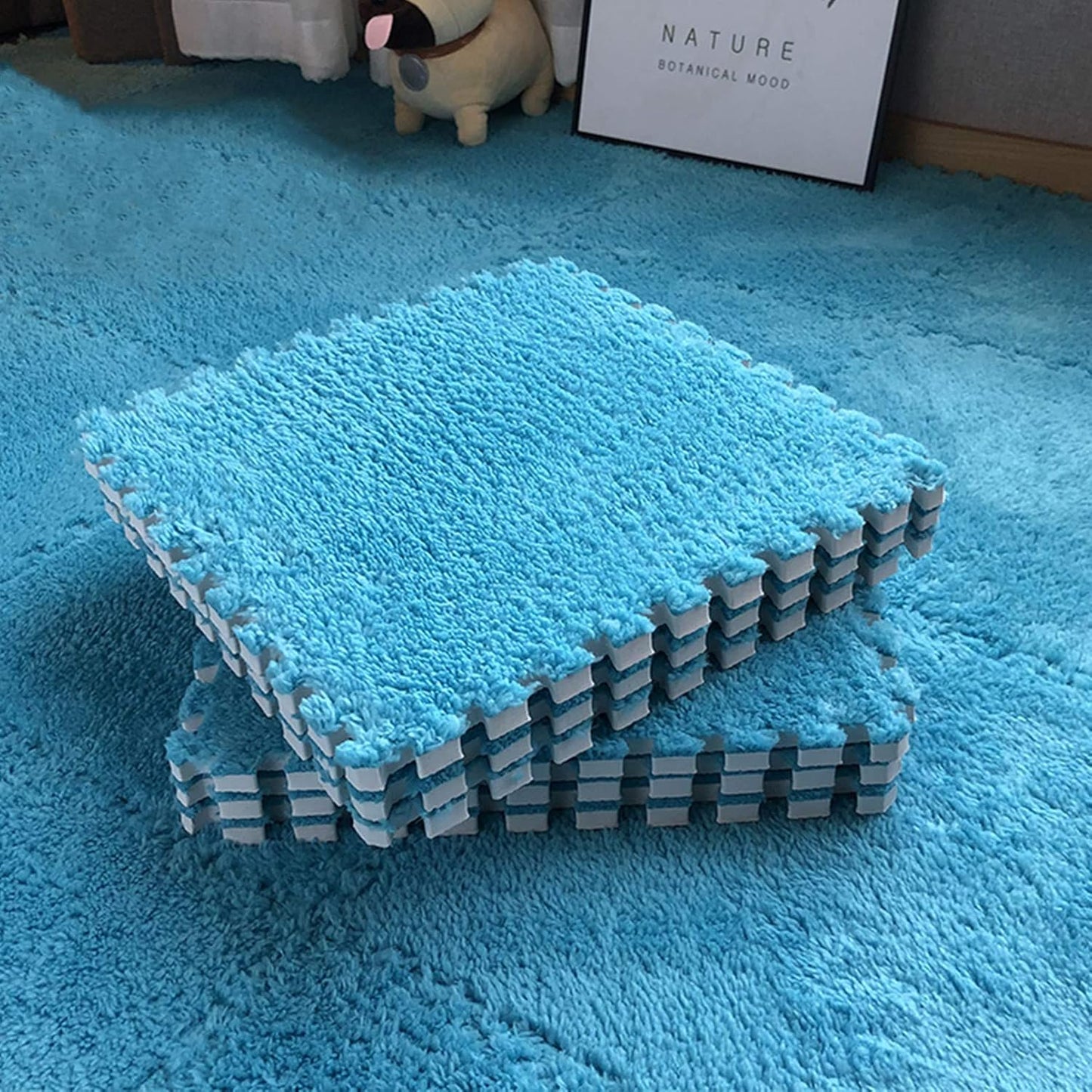 Interlocking Carpet Shaggy Soft EVA Foam Mats Fluffy Area Rugs Protective Floor Tiles Exercise Play Mat for Children Kids Room Home Parlor Bedroom (12 pcs, Gray)