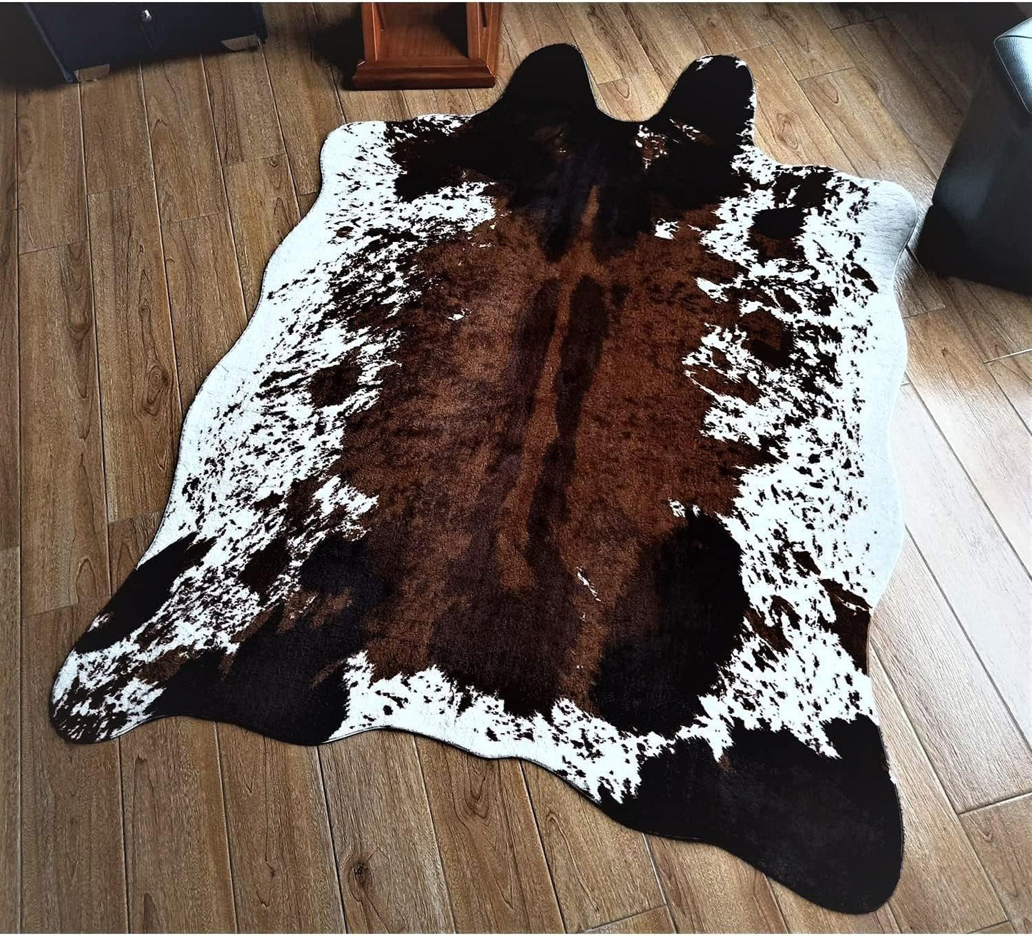 JACCAWS Faux Cowhide Rug Large (6.2ft x 8.2ft),Natural Pattern Tricolor Cow Print Rug,Bedroom Living Room Animal Hide Rugs Carpet with Non-Slip Backing. (Brown-Black-White, 6.2ft x 8.2ft)