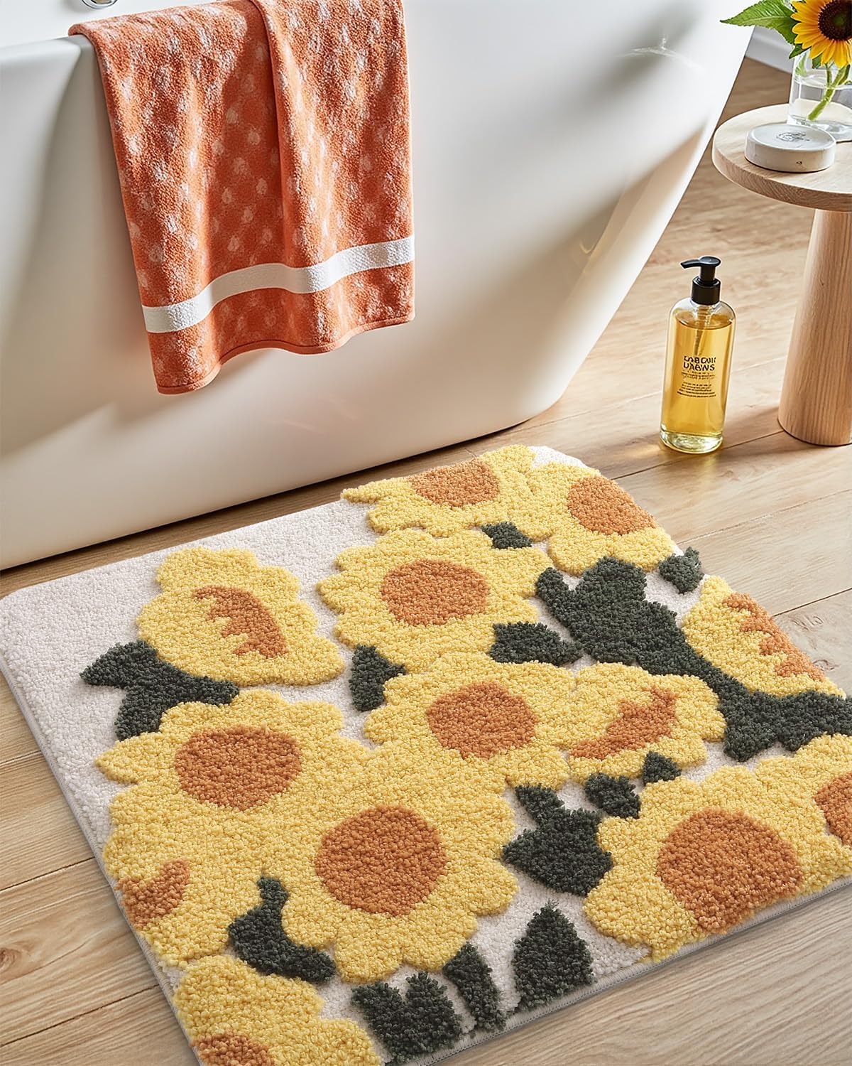 DEXI Bathroom Rug Non Slip, Washable Bath Mat Absorbent, Soft Microfiber Bathmat Monstera Deliciosa Embossed Leaf Carpet for Shower Floor, Square 31x31,Green