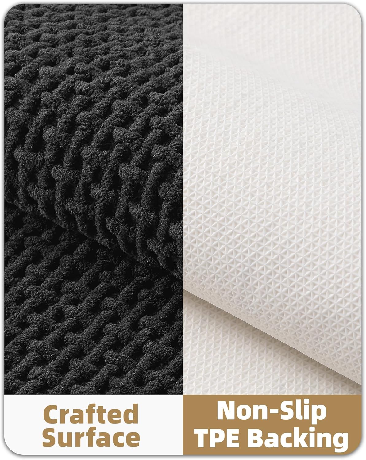 Color&Geometry Chenille Pile Large Bathroom Rugs Upgraded Denser, 24"x36" Non Slip Absorbent Black Bath Mats for Bathroom Thin Fit Under Door, Washable Quick Dry