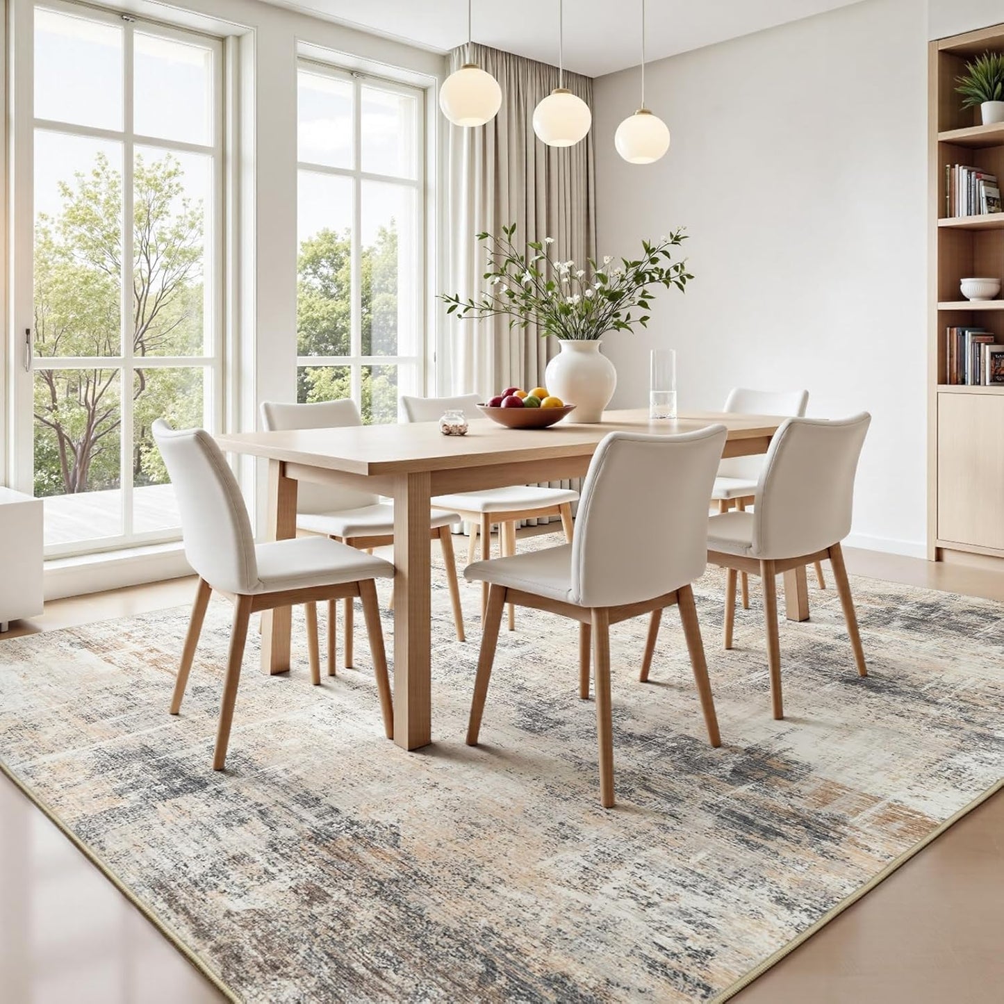 Lofus 8x10 Area Rug for Living Room, Gold Abstract Large Rugs with Non-Slip Backing, Neutral Modern Washable Carpet for Bedroom Dining Room Home Office Nursery Indoor