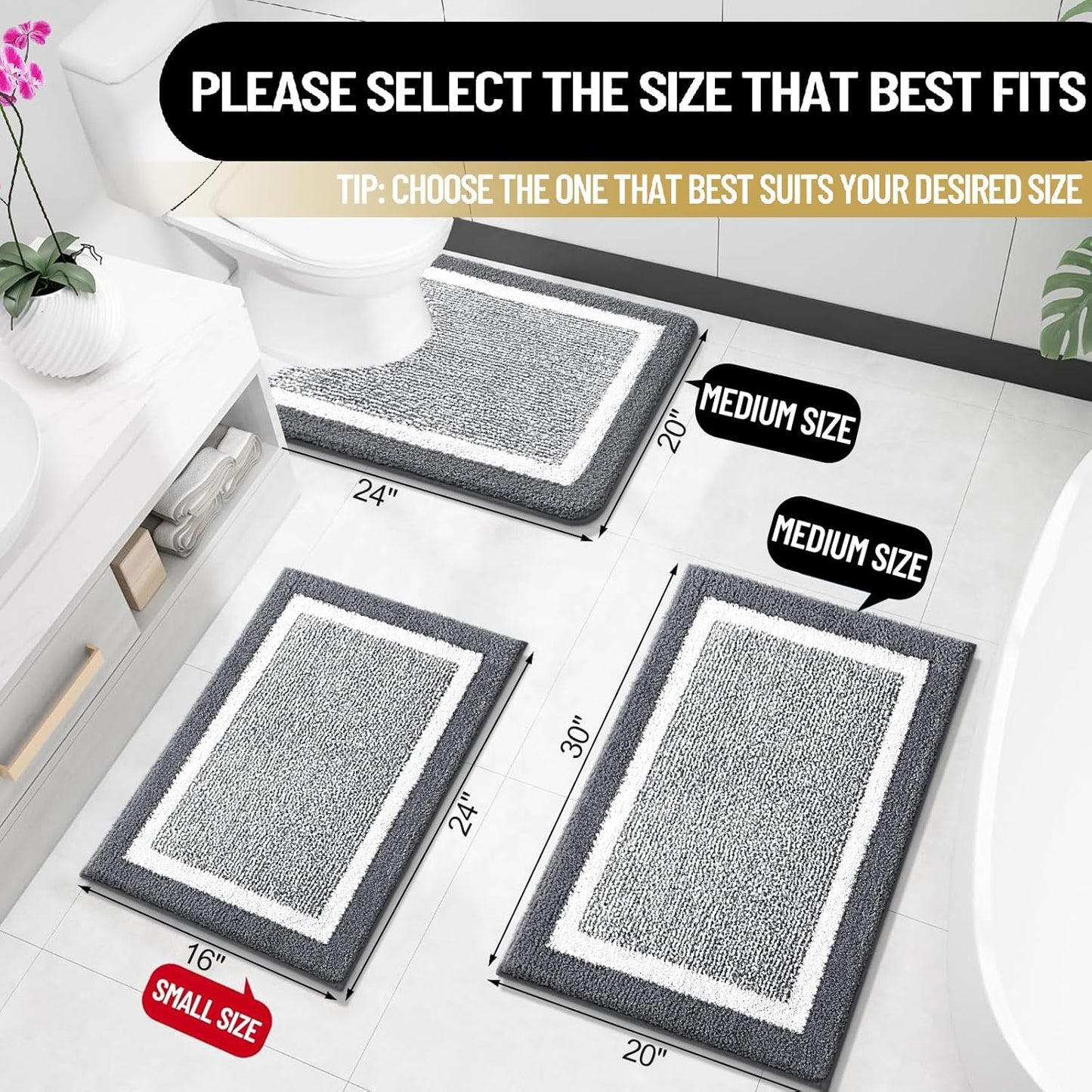 OLANLY Bathroom Rugs 24x16, Extra Soft and Absorbent Microfiber Bath Mat, Non-Slip, Machine Washable, Quick Dry Shaggy Bath Carpet, Suitable for Bathroom Floor, Tub, Shower (Small, Dark Grey)