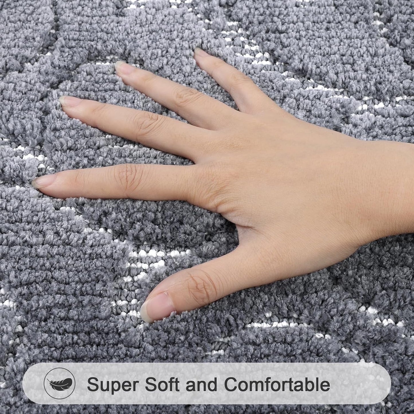 HEBE Bathroom Rug Set - 3 Piece Non Slip Shower Mats with U-Shaped Toilet Mat, Absorbent Microfiber Bath Mats for Bath Rugs, Washable Shaggy Floor Carpet