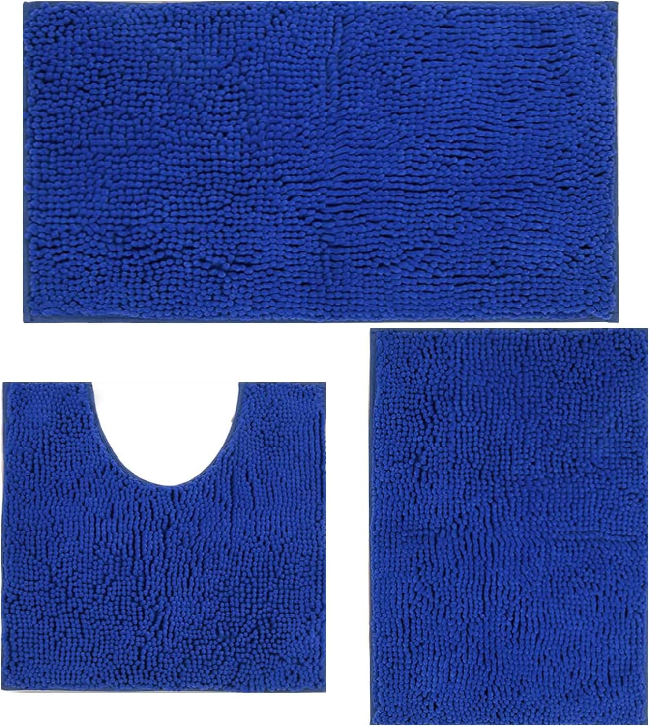 Bathroom Rugs Sets 3 Piece Non Slip,Bath Rugs with PVC Backing Bath Carpet,Bathroom Rug Washable,Absorbent,Plush Carpet Mats,Bath Mats for Bedroom, Kitchen,Tub,Home Decor (Royal)