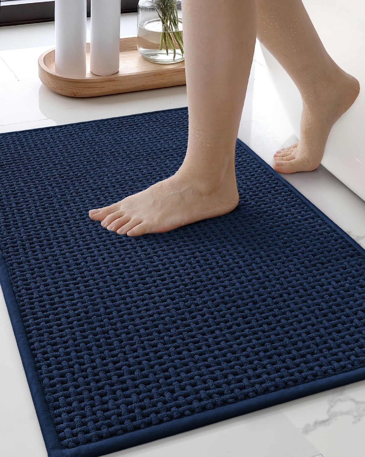 Color&Geometry Chenille Pile Large Bathroom Rugs Upgraded Denser, 24"x36" Non Slip Absorbent Black Bath Mats for Bathroom Thin Fit Under Door, Washable Quick Dry