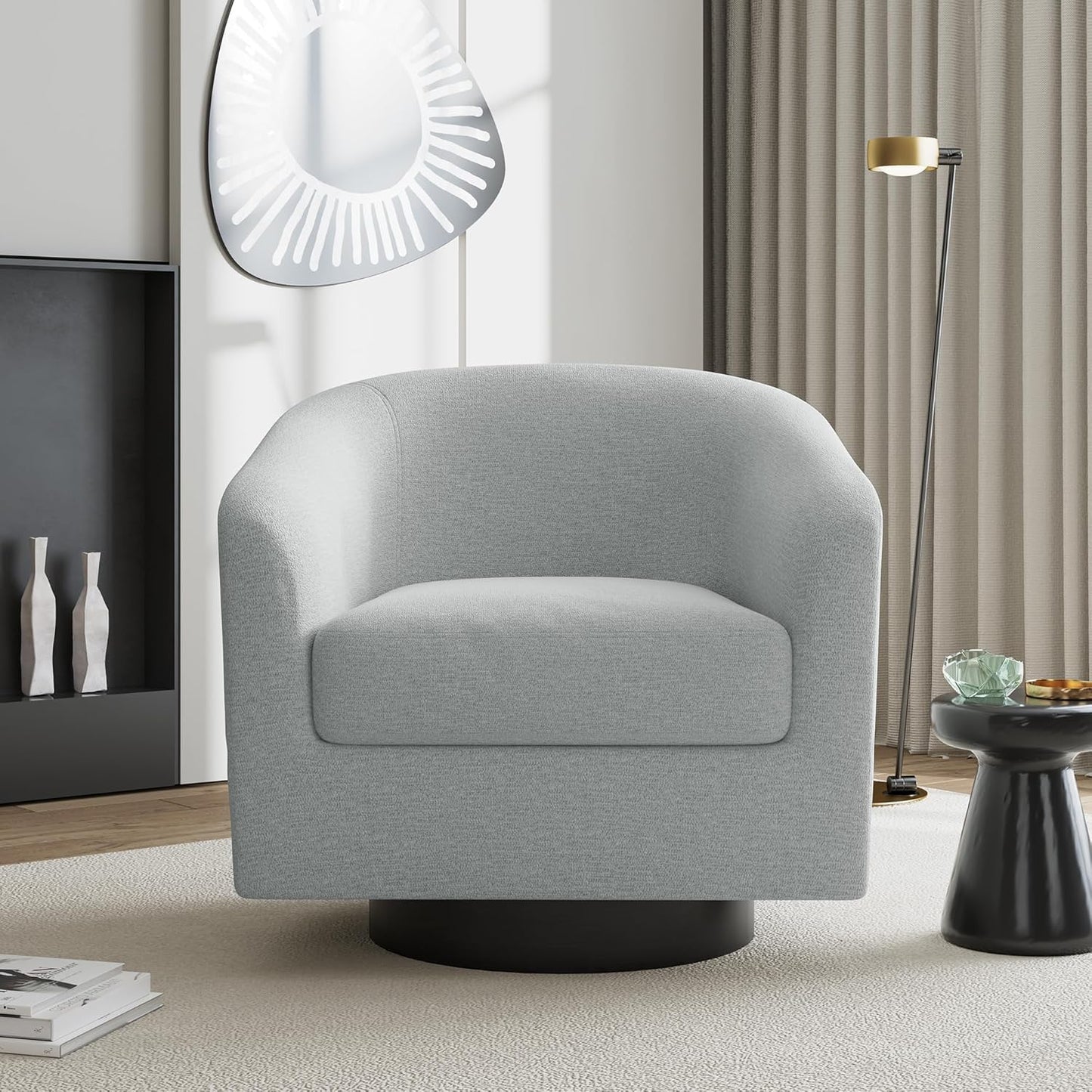UIXE Swivel Accent Chairs Set of 2, Corduroy Barrel Club Chair Upholstered Armchair for Living Room, Round Arm Chair Bedroom Single Sofa Reading Seat - Camel