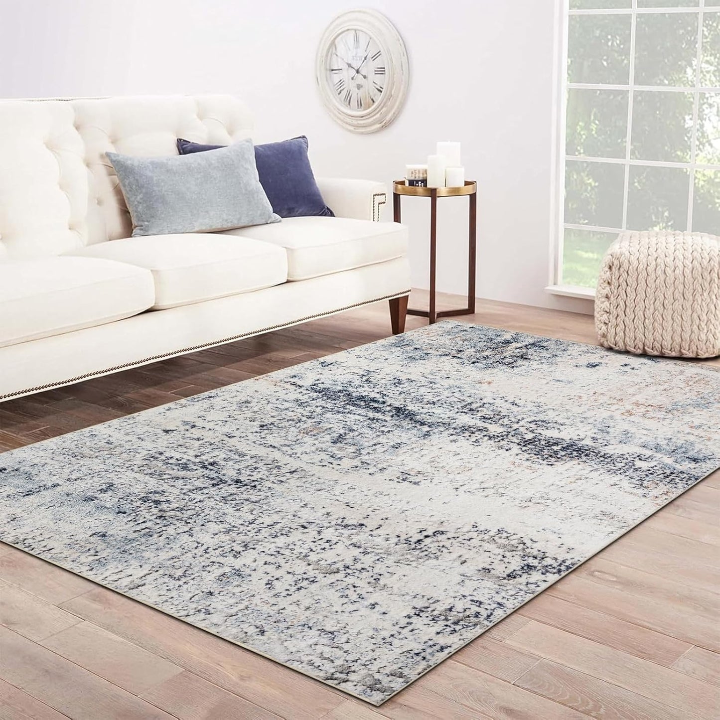 Area Rug 5×7, Vintage Boho Rug,Ultra-Soft Low Pile, Washable, Non Slip,Stain Resistant Printed Carpet for Living Room Bedrooms Playroom Office Kitchen, Light Blue